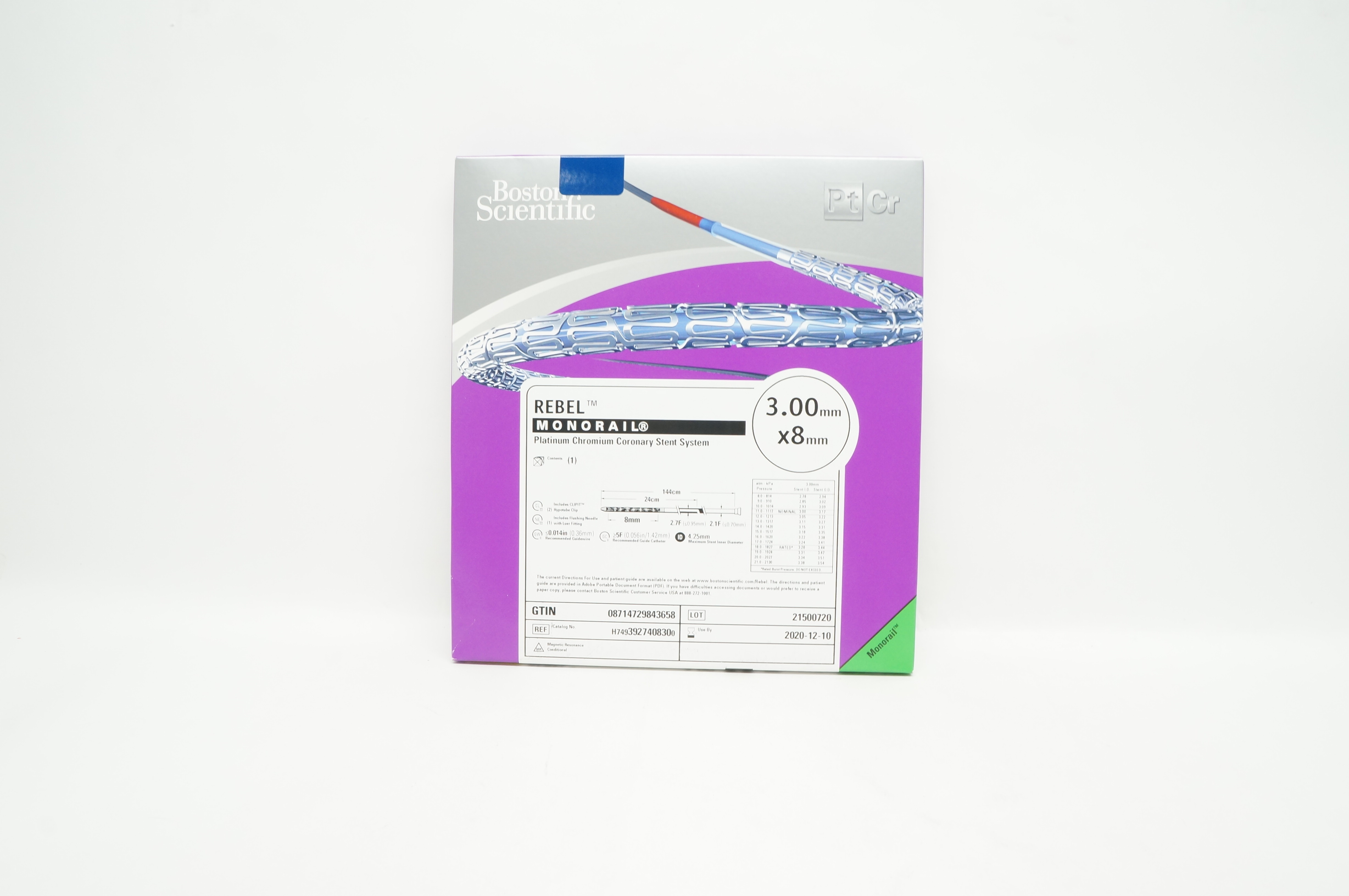 Boston Scientific 392740830 Rebel Monorail Coronary Stnt System 3mm x8mm(x)