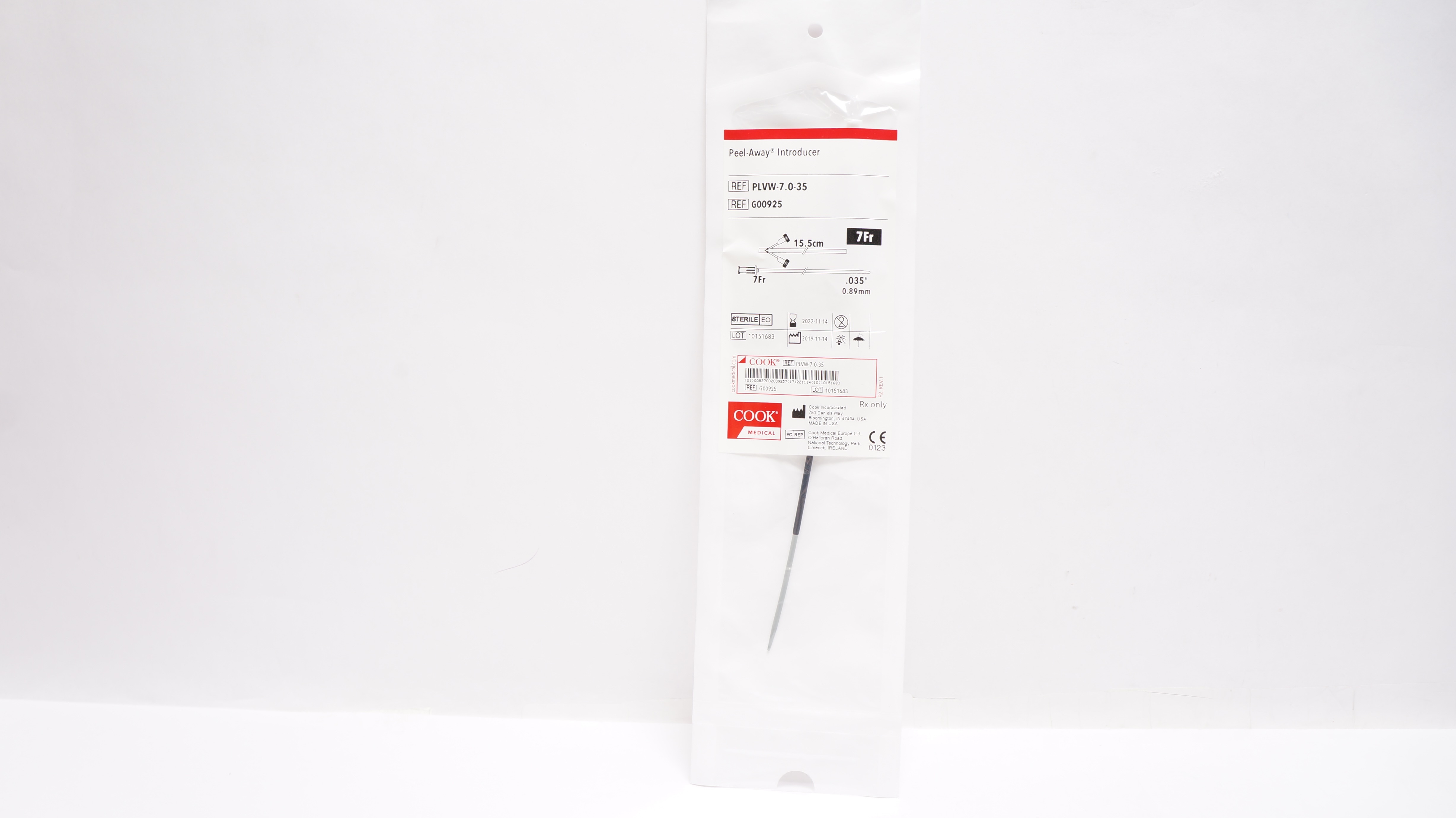 Cook Medical G00925 Peel Away Introducer 7Fr x .035inch x 15.5cm (x)