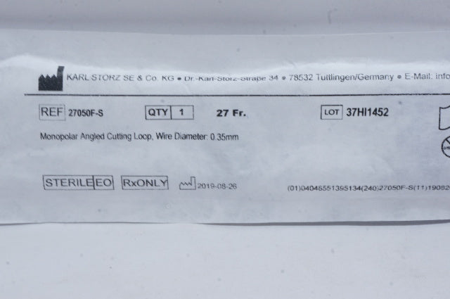 Karl Storz 27050F-S Monopolar Angled Cutting Loop, Wire Diameter 0.35mm, 27Fr.