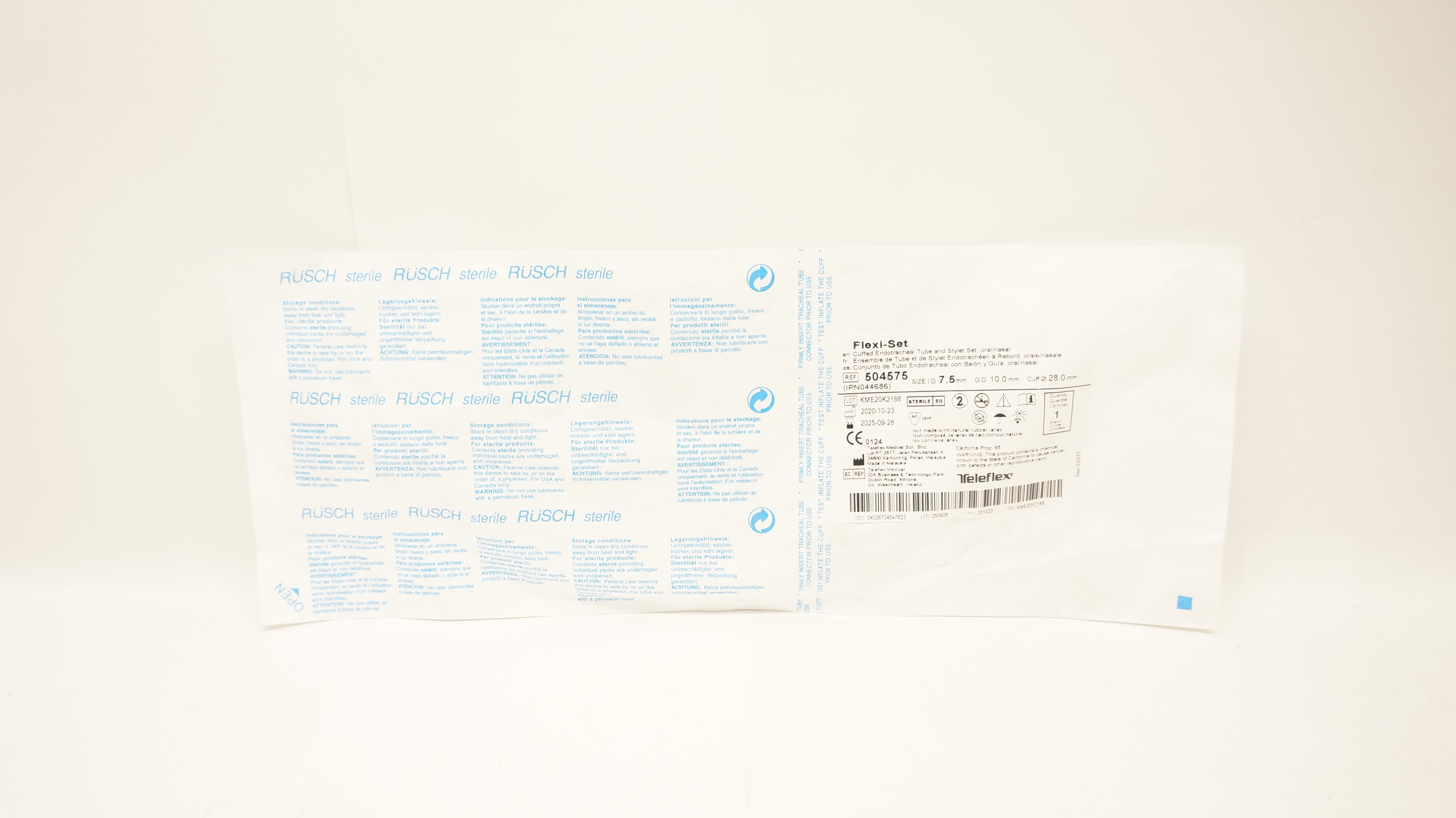 Teleflex 504575 Flexi-Set Endotracheal Tube & Stylet 7.5x 10.0x 28mm