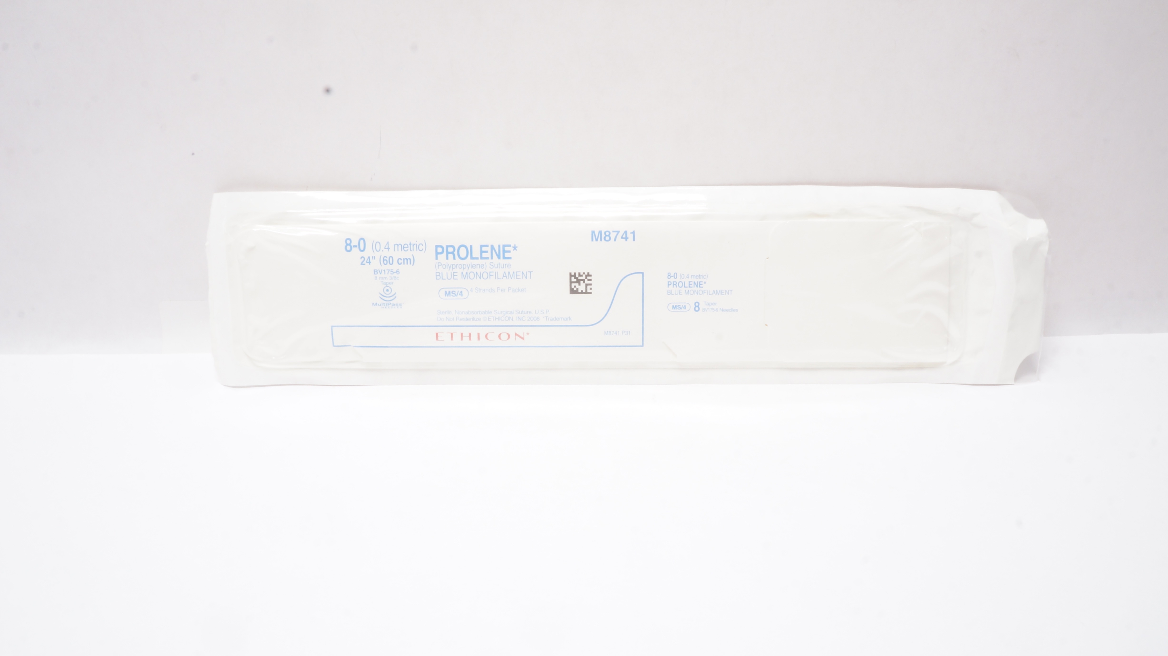 Ethicon M8741 8-0 Prolene Stre. MS/4 BV175-6 8 mm 3/8c Taper 24In (x)