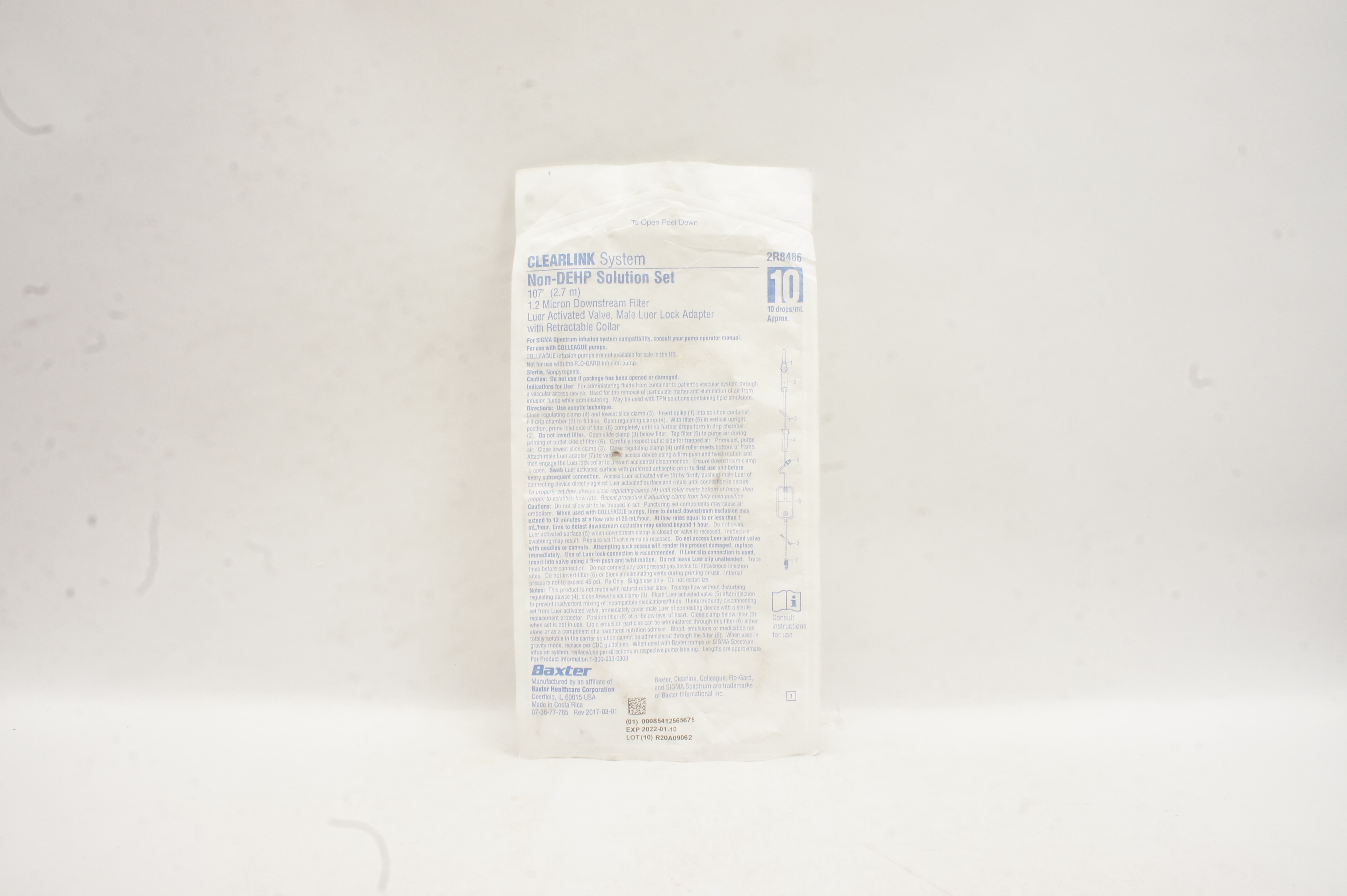 Baxter 2R8486 Clearlink System Non-DEHP Solution Set 10 drops/ml 107inch