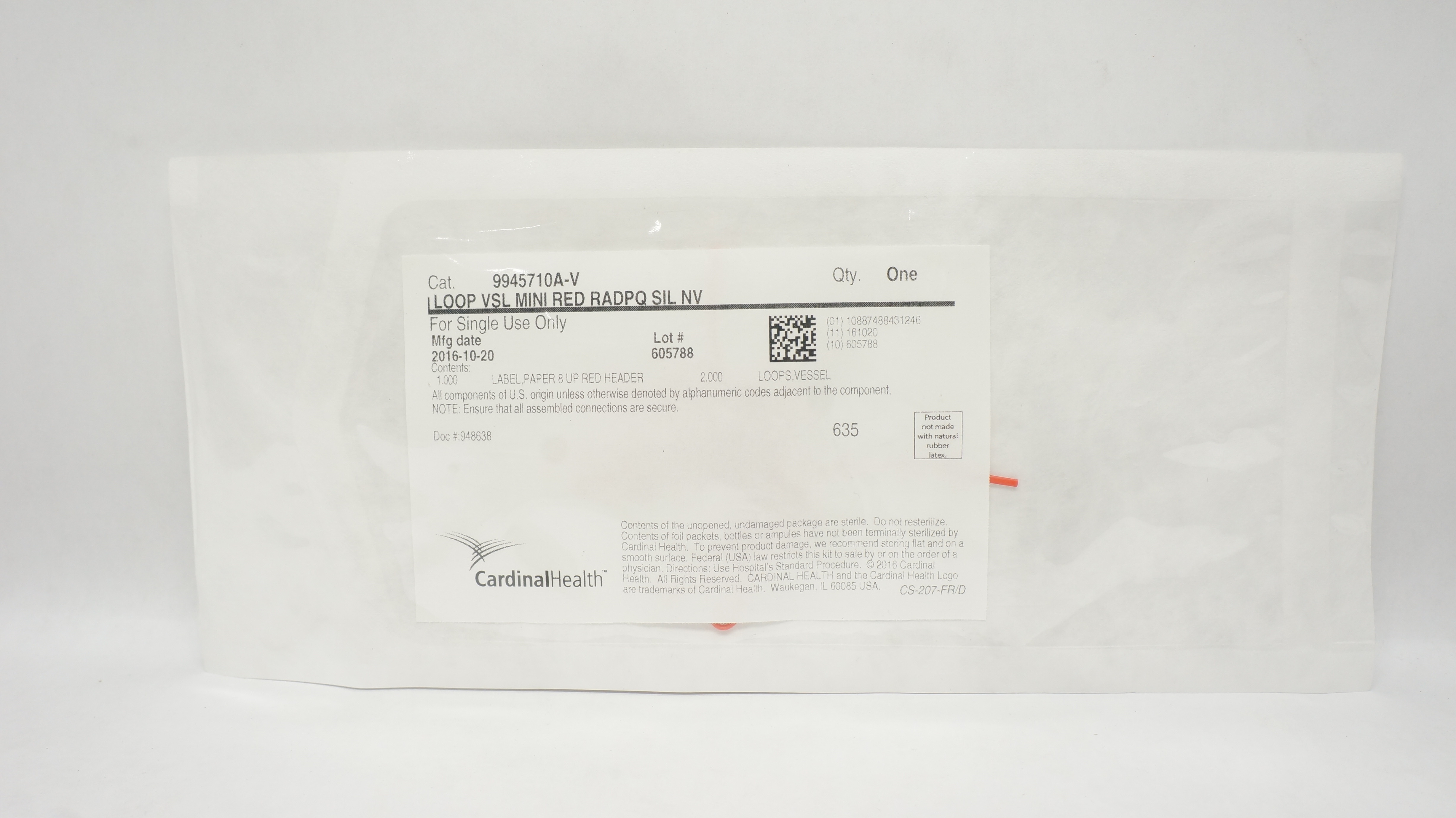 Cardinal Health 9945710A-V Loop VSL MINI RED RADPQ SIL NV