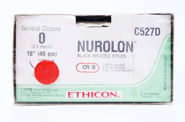 Ethicon C527D 0 NUROLON Black, 8 x 18, CT-2 taper, CR/8  ~ Pack of 12 (x)