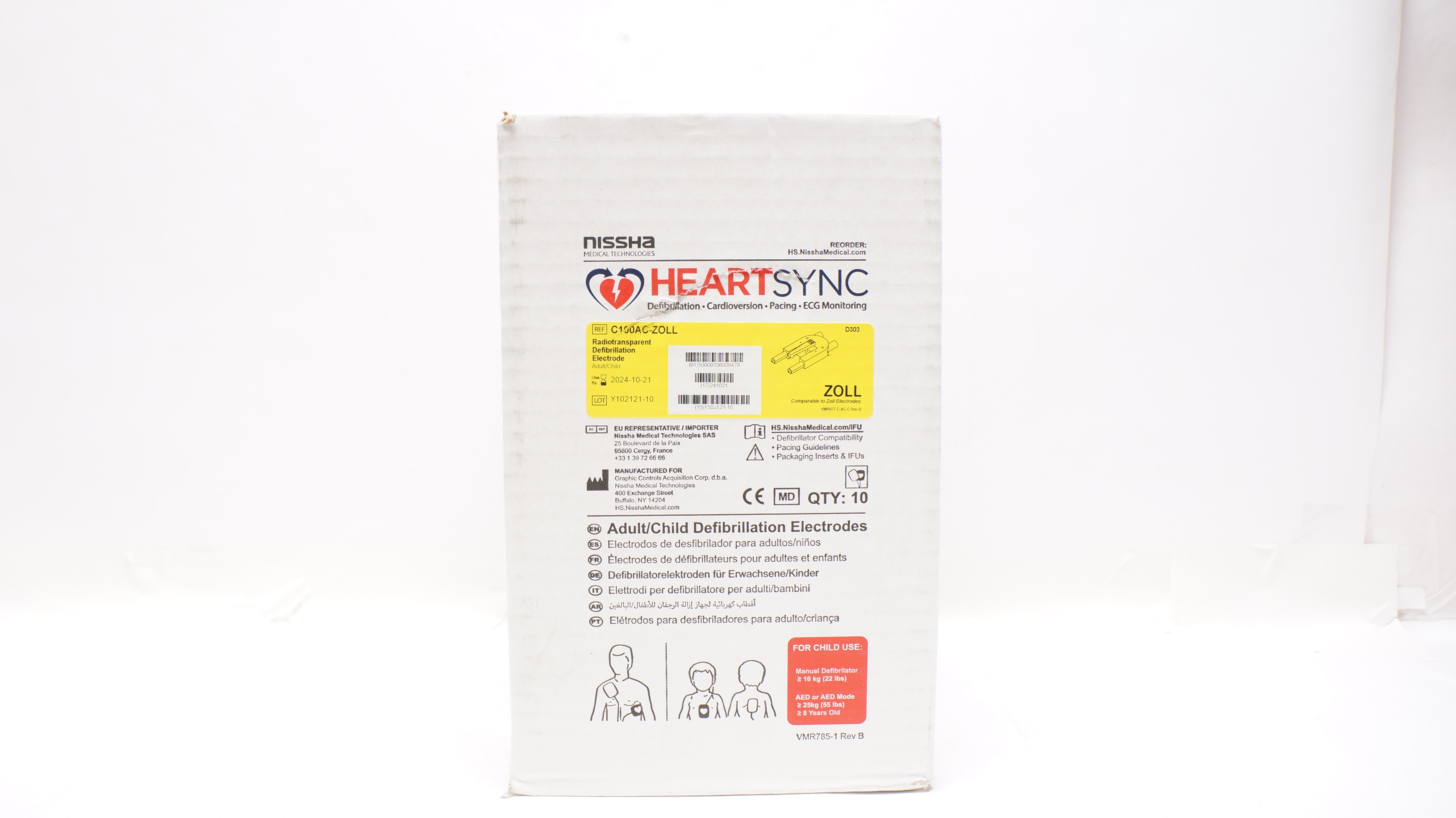 Nissha C100AC-ZOLL HeartSync Adult/Child Defibriliation Electrodes - Box of 10