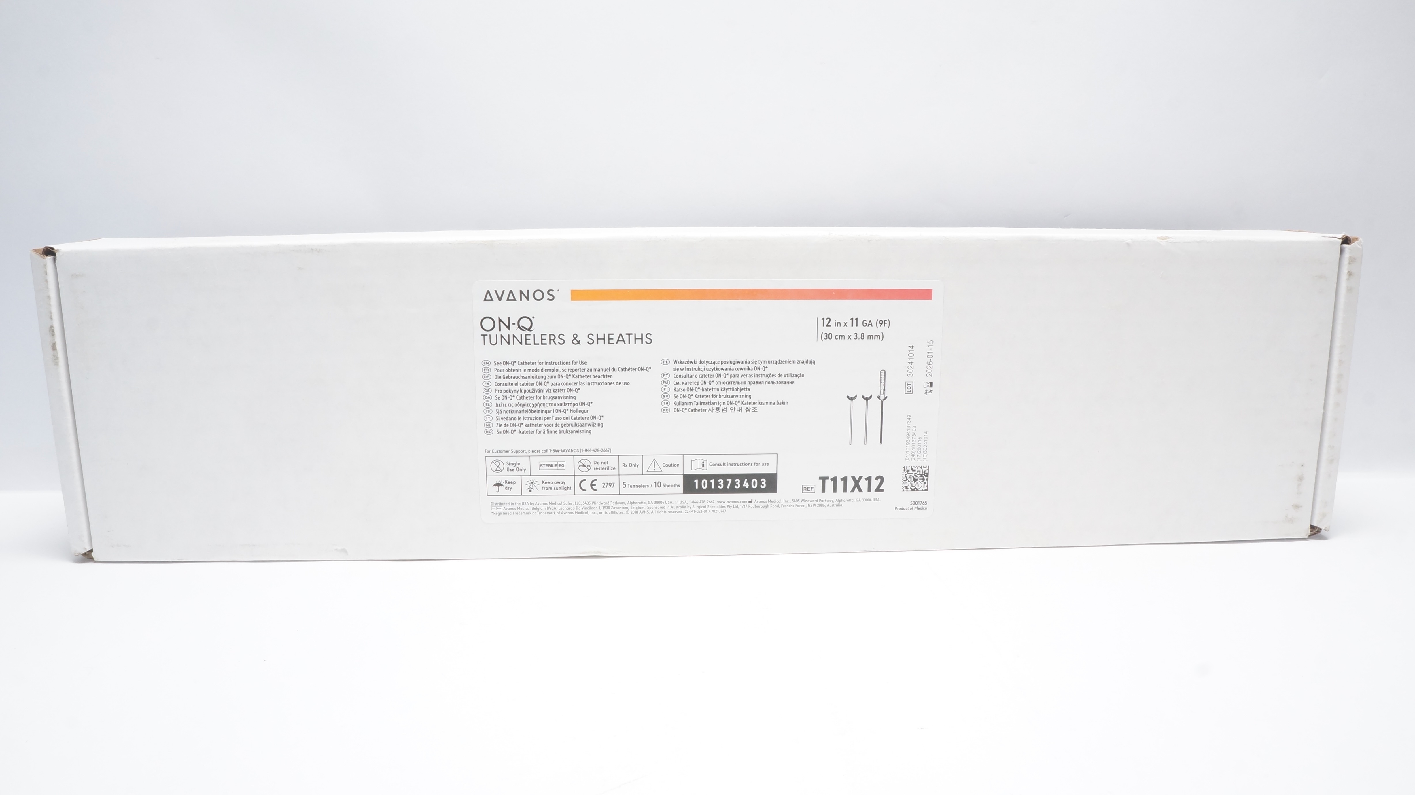 Avanos T11X12 On-Q Fluid Tunneler and Sheaths 12inch x 11Ga - Box of 5