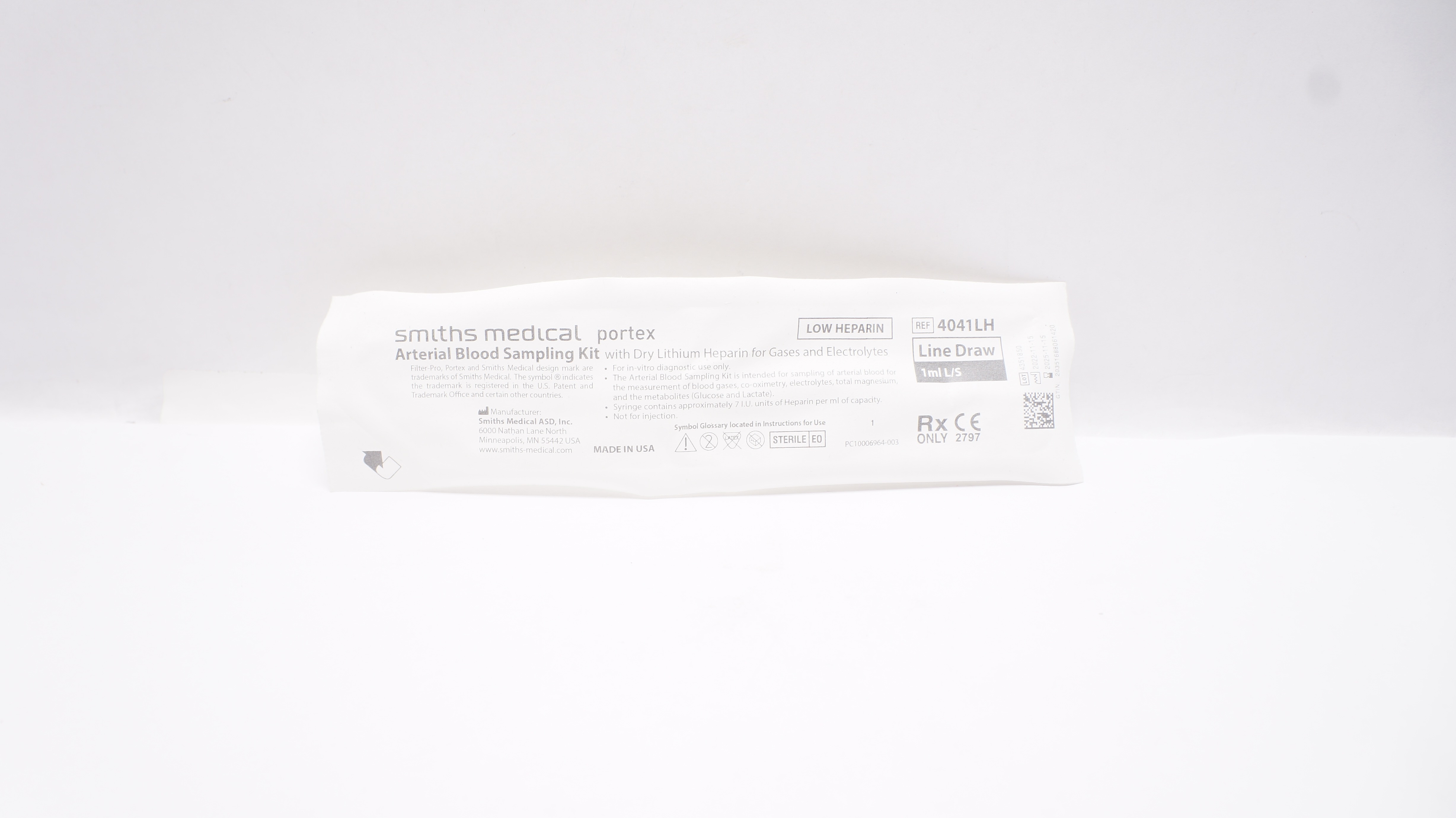 Smiths Medical 4041LH Portex Arterial Blood Sampling Kit w/ Dry Lithium Heparin
