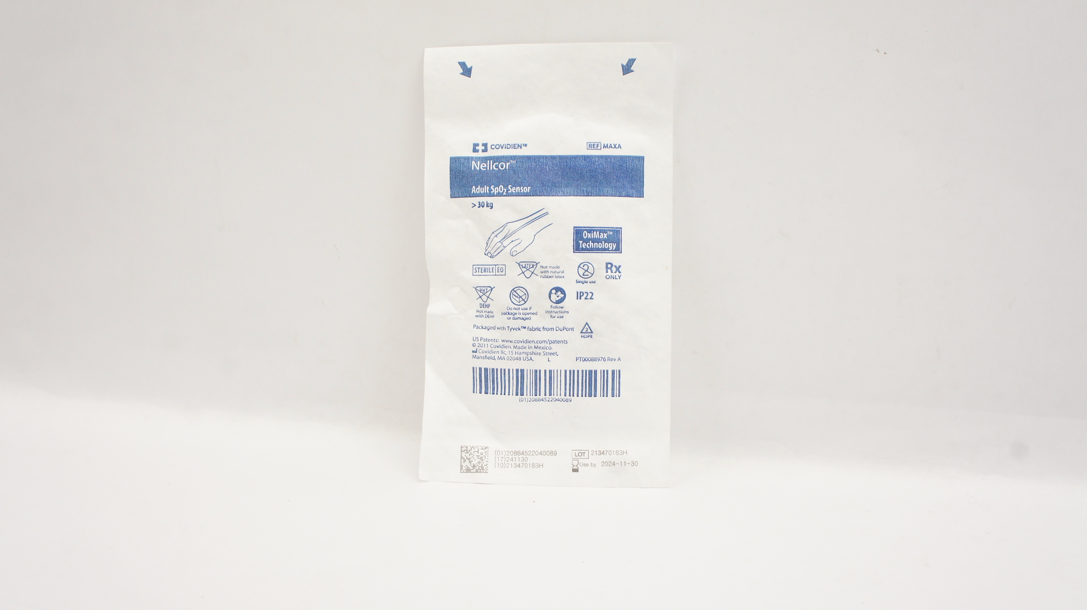 Covidien MAXA Nellcor Adult SpO2 Sensor >30kg OxiMax Technology