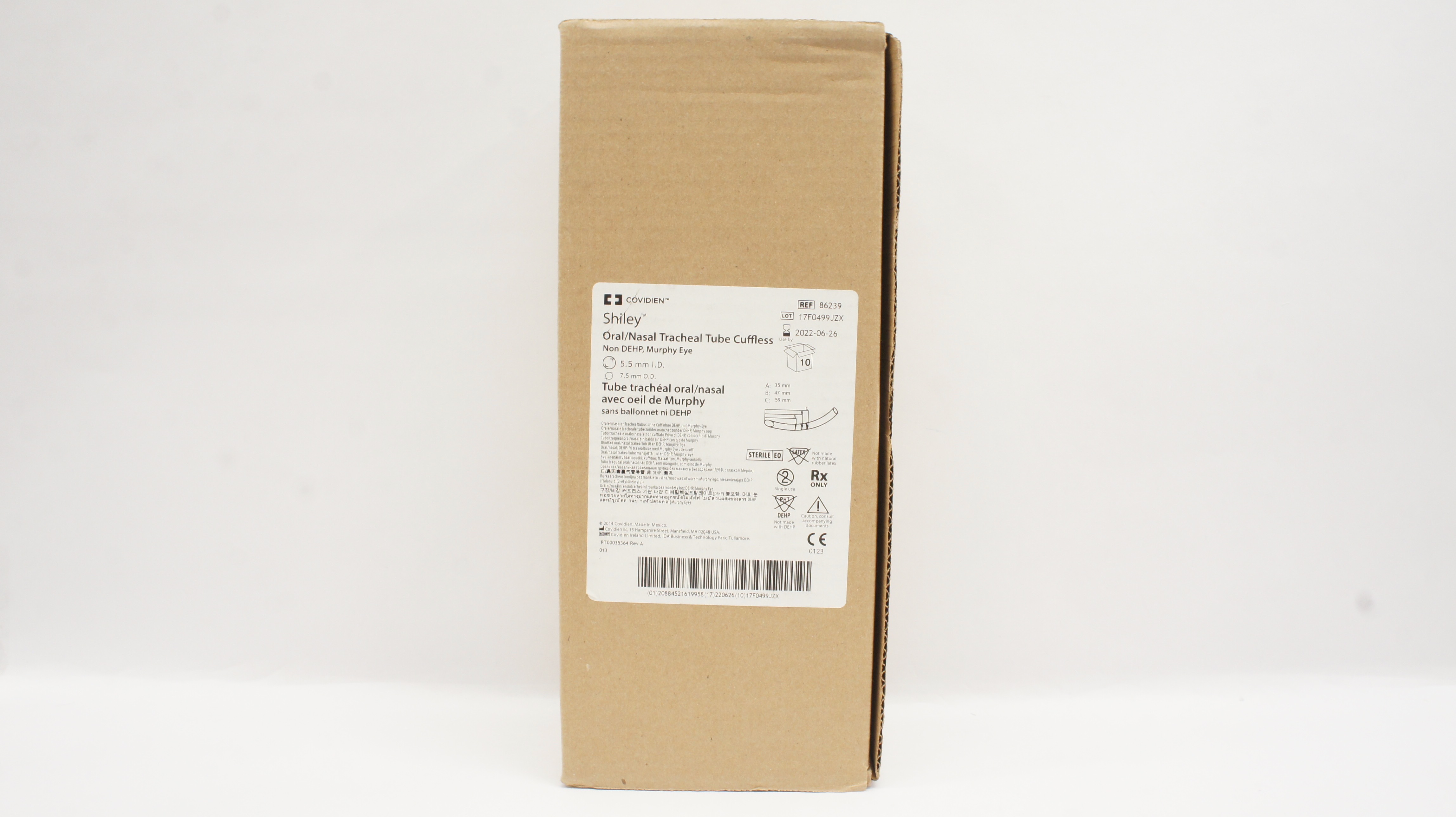 Covidien 86239 Shiley Oral/Nasal Tracheal Tube Cuffless - Box of 10 (x)