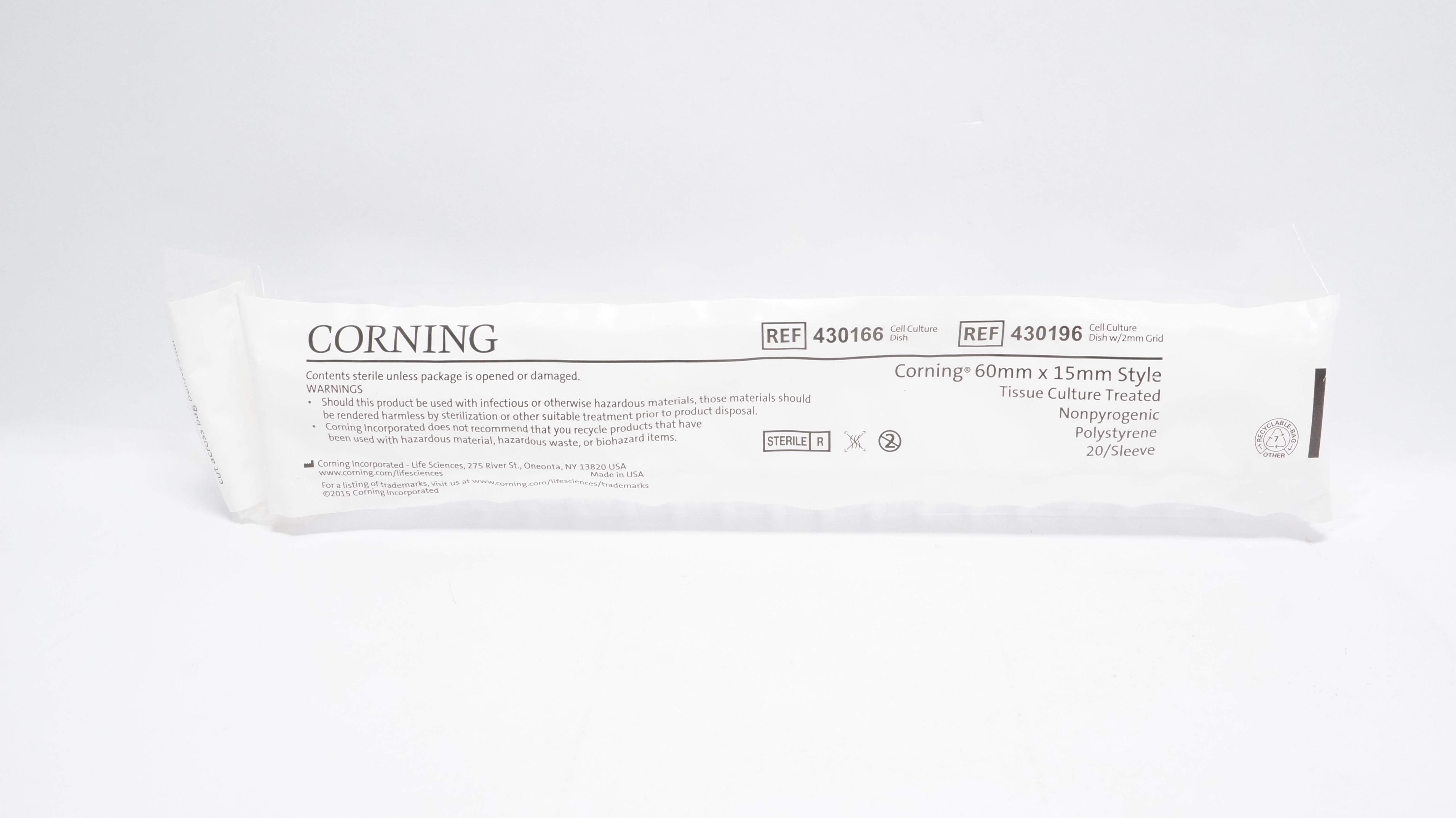 Corning Incorporated 430166 60mm x 15mm Style Tissue Culture Treated -Pack of 20