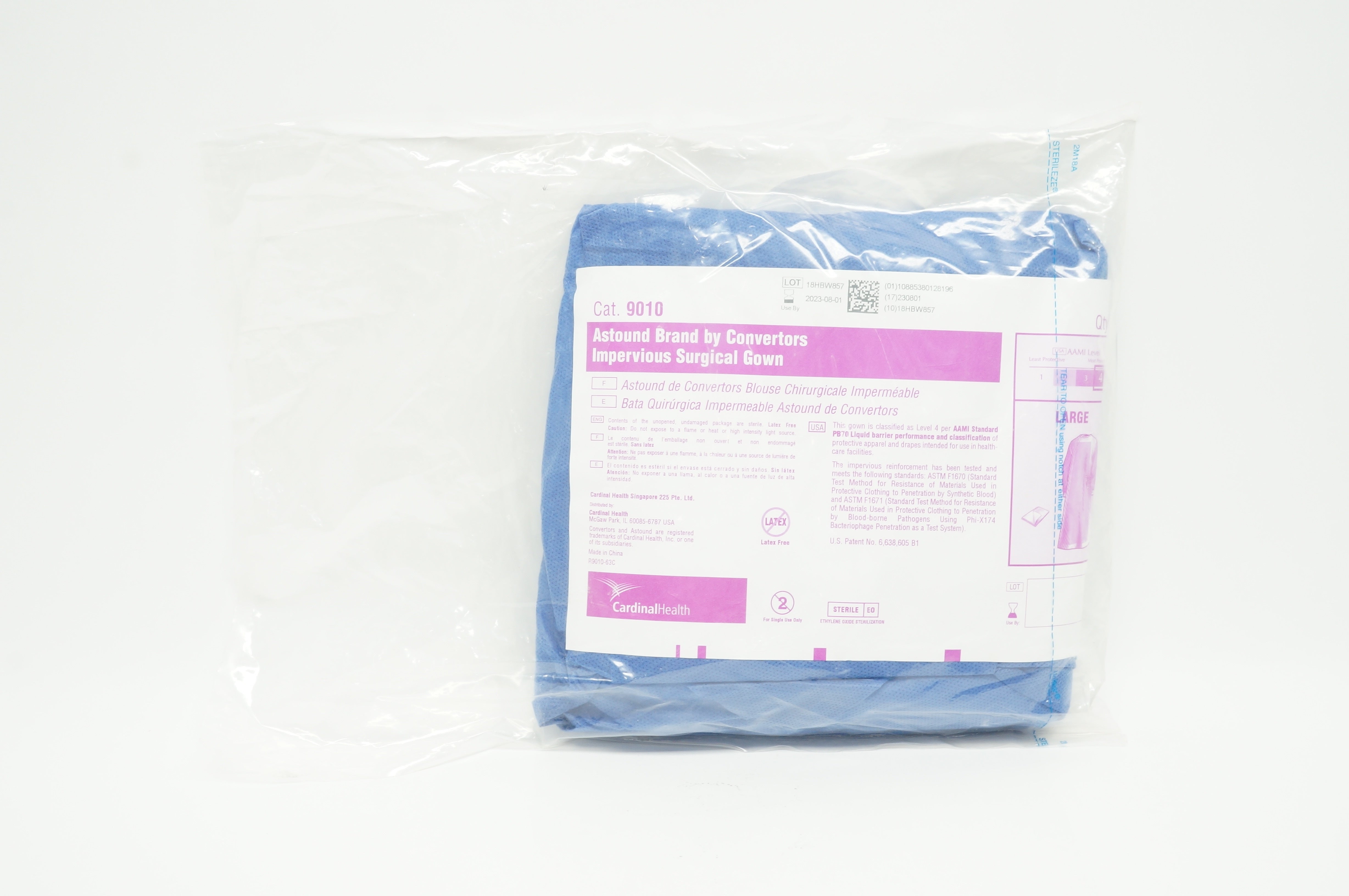 Cardinal Health 9010 Astound Brand by Convertors Impervious Surgical Gown, Large