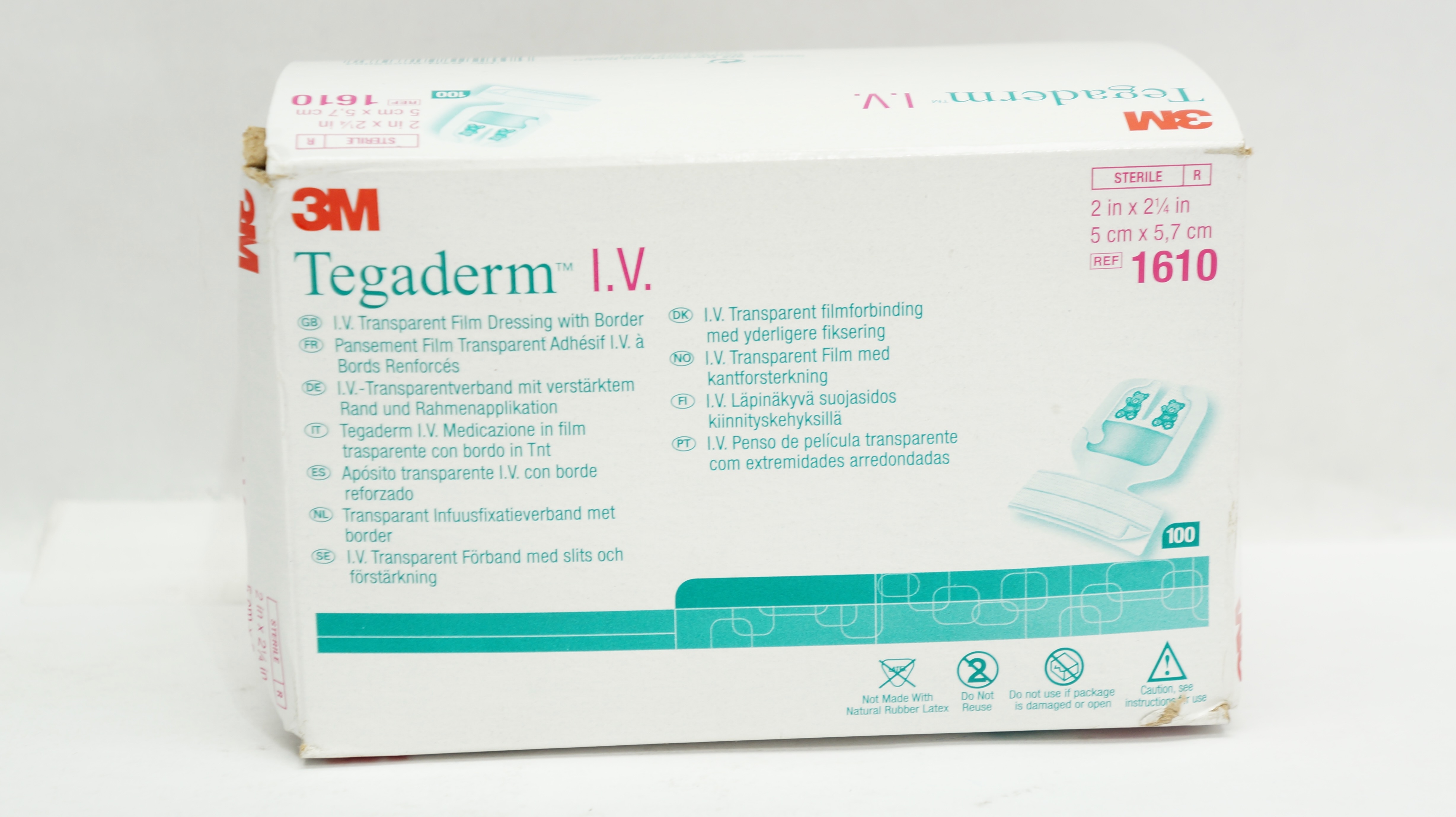 3M 1610 Tegaderm I.V. Transparent Film Dressing 2inch x 2-1/4inch - Box of 100