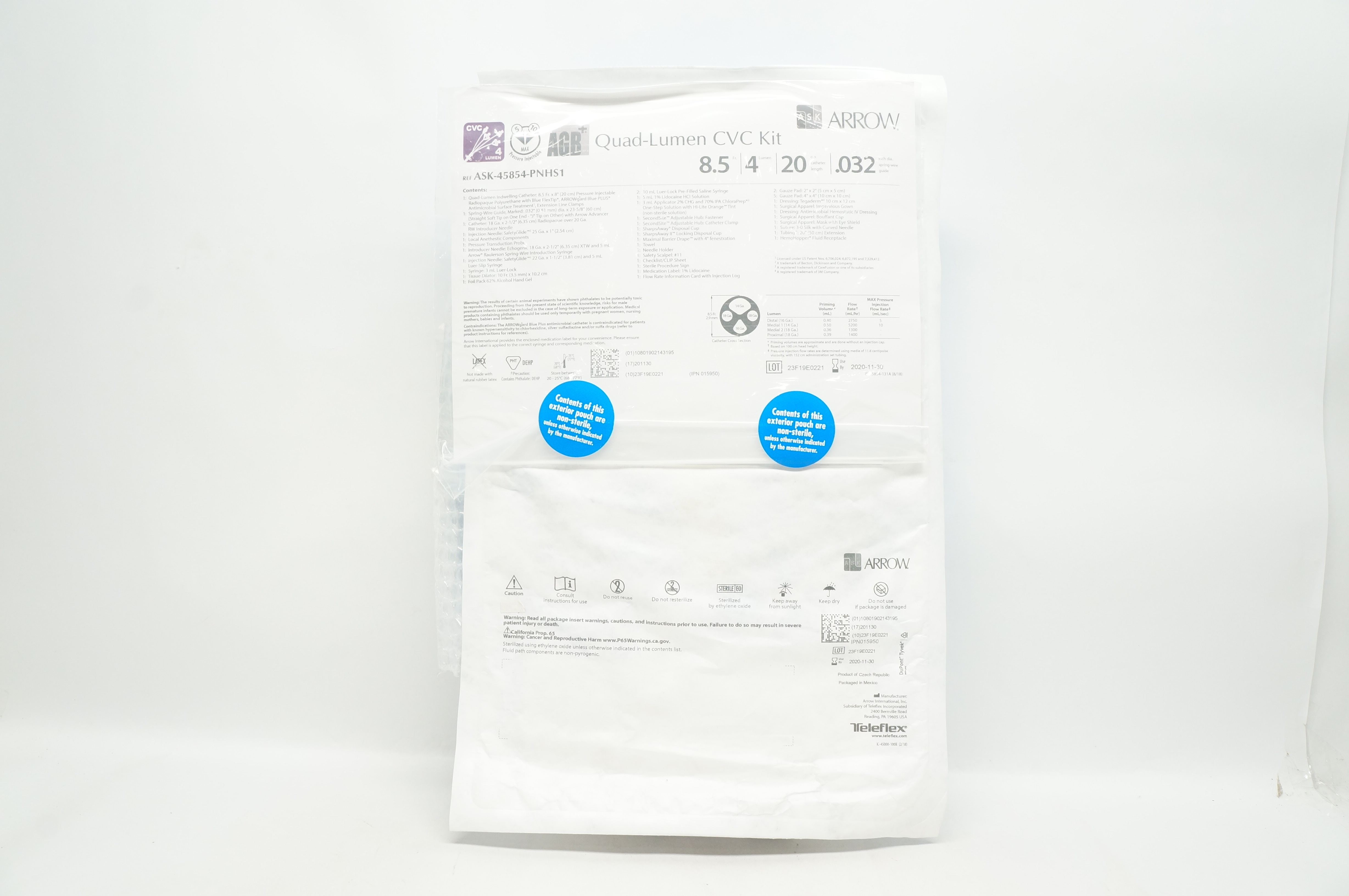 Arrow ASK-45854-PNHS1 Teleflex Quad-Lumen CVC Kit 8.5Fr. x 20cm (x)