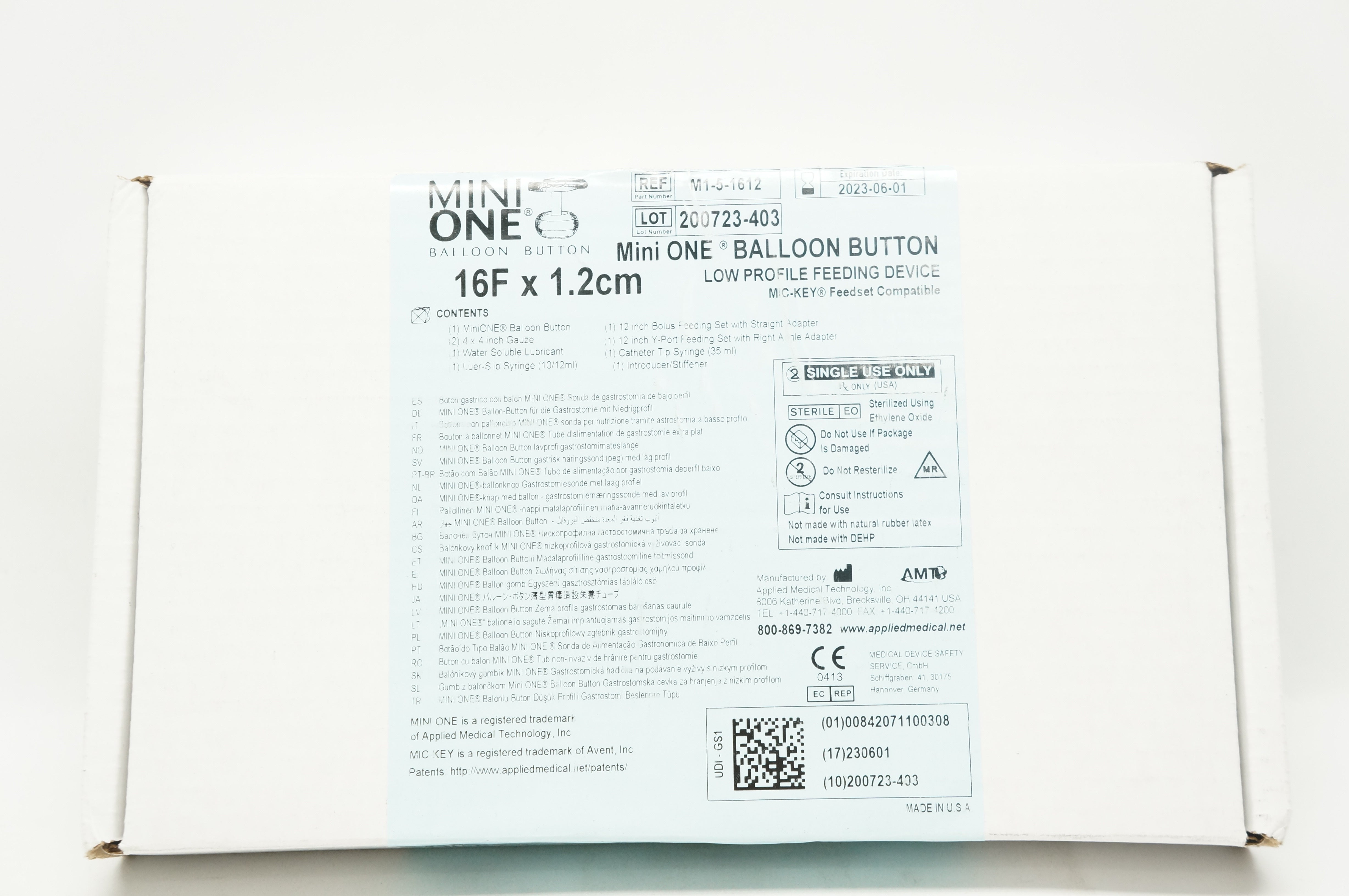 Applied Medical M1-5-1612 Mini One Balloon Button Feeding Device 16F x 1.2cm (x)