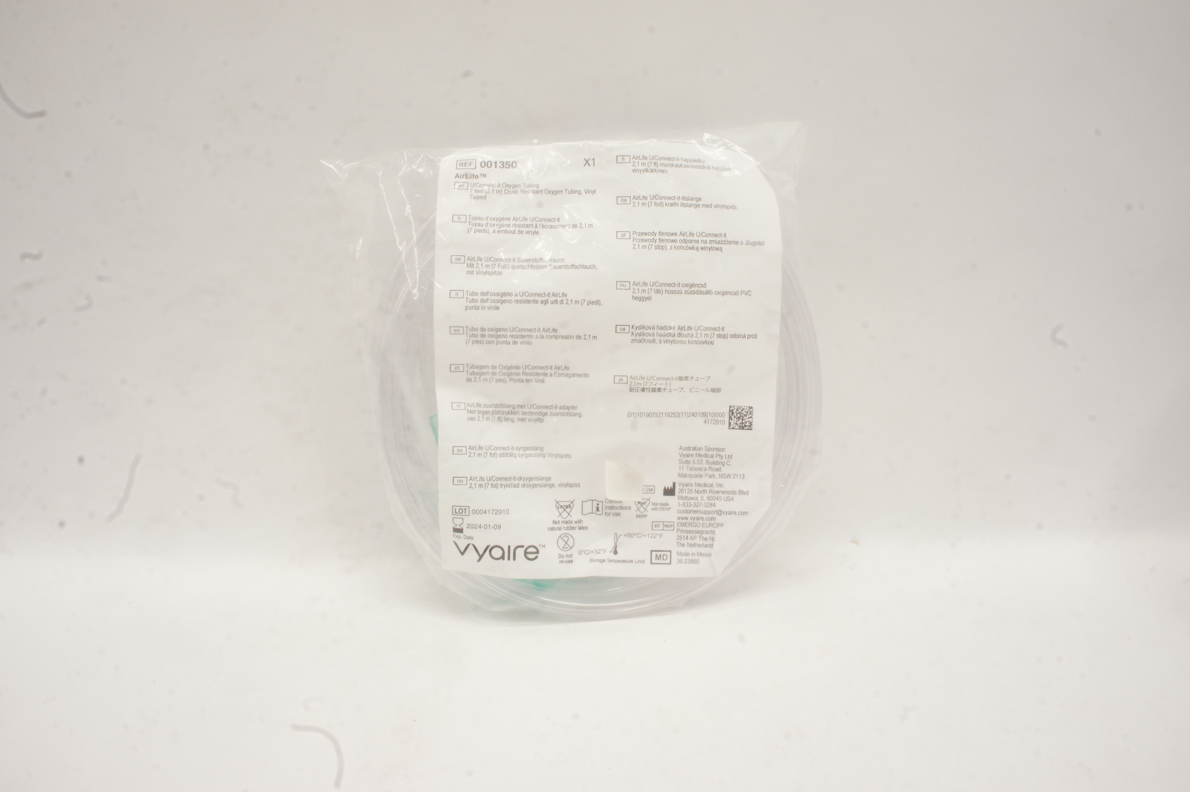 Vyaire 001350 Airlife U/Connect-it Oxygen Tubing 7 feet