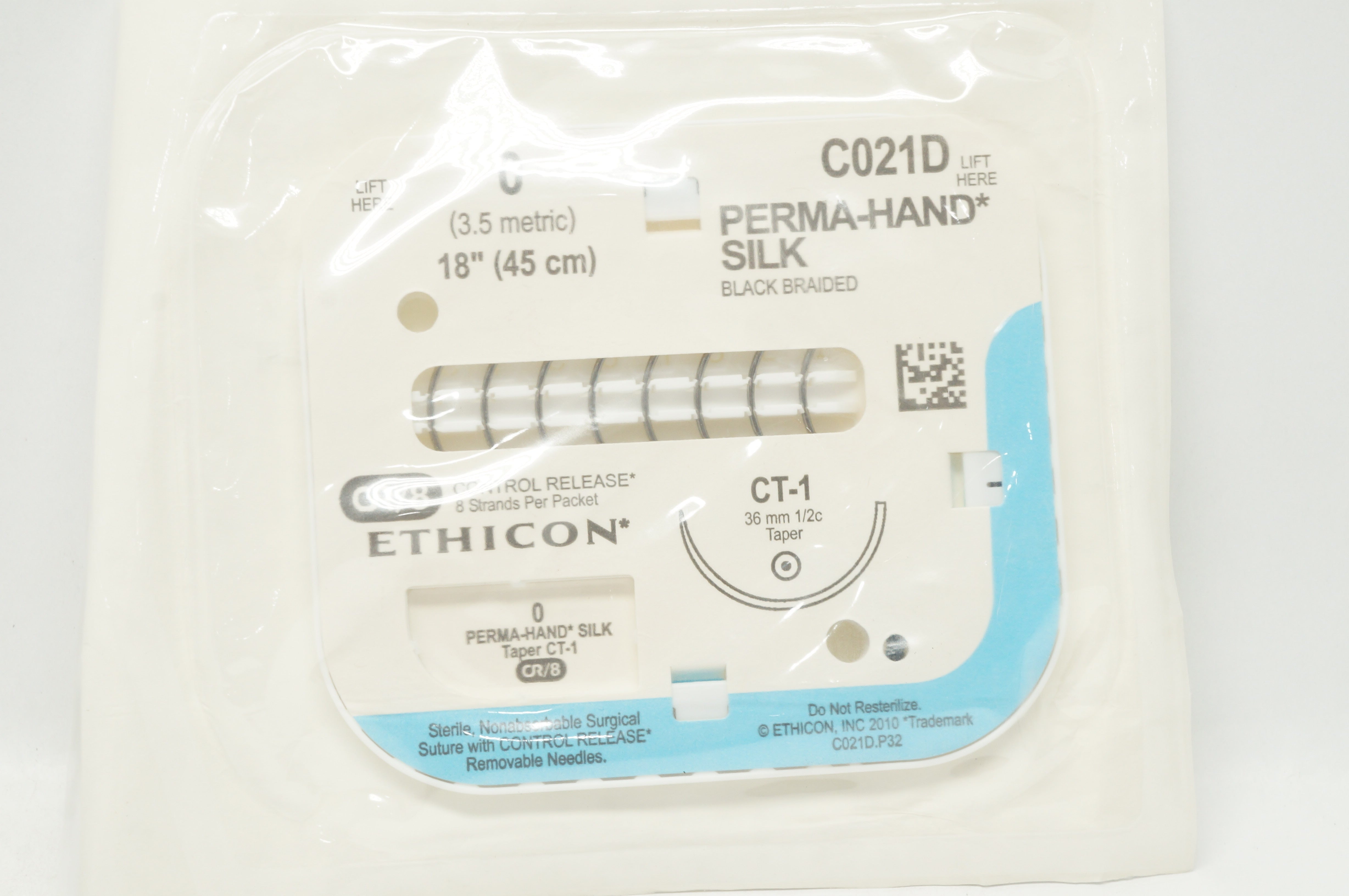 Ethicon C021D 0 PERMA-HAND SILK CT-1 36mm 1/2c Taper Black Braided 18inch