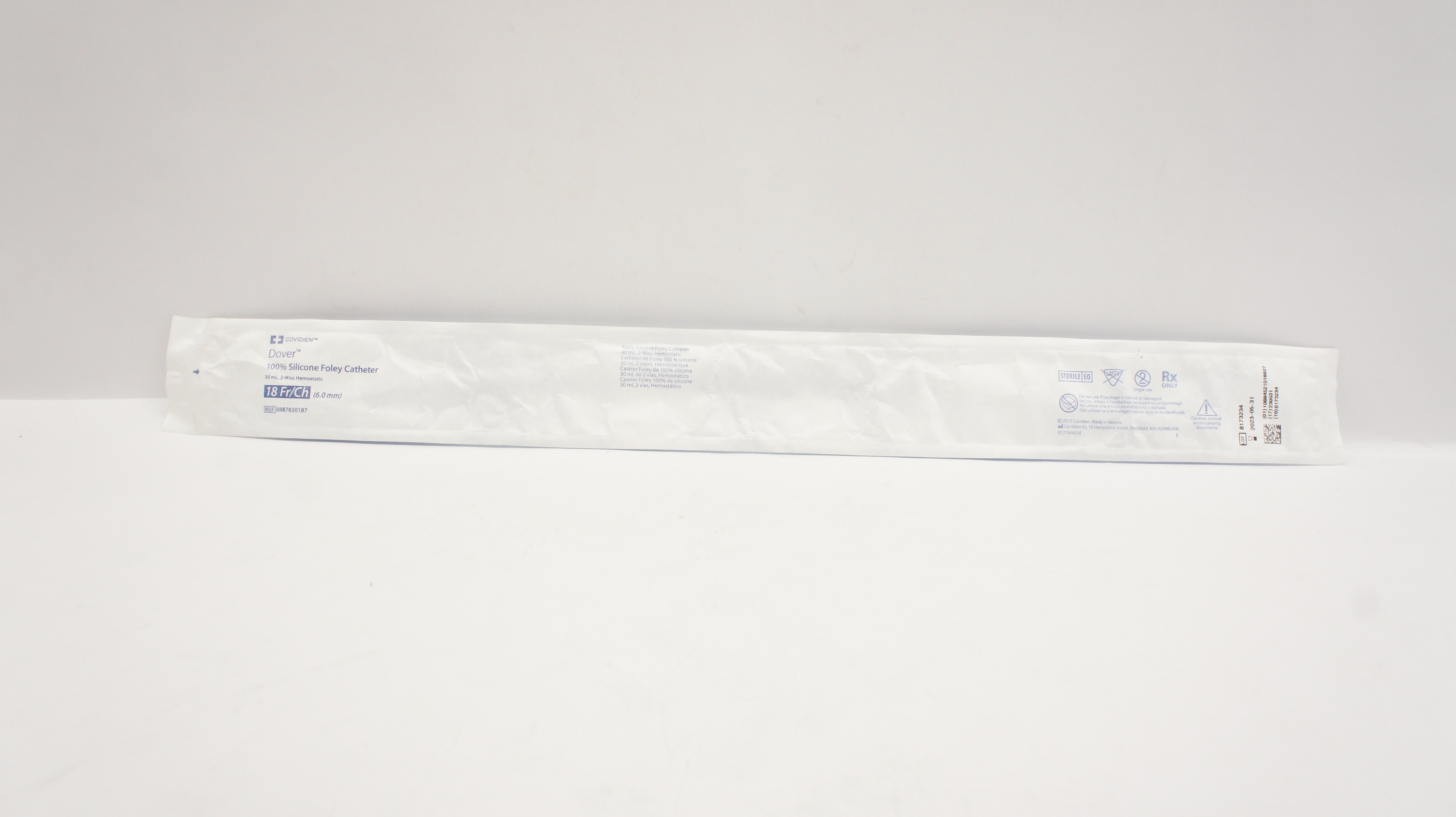 Covidien 8887630187 Dover 100% Silicone Foley Cath. 2-Way, 18Fr/Ch 30ml