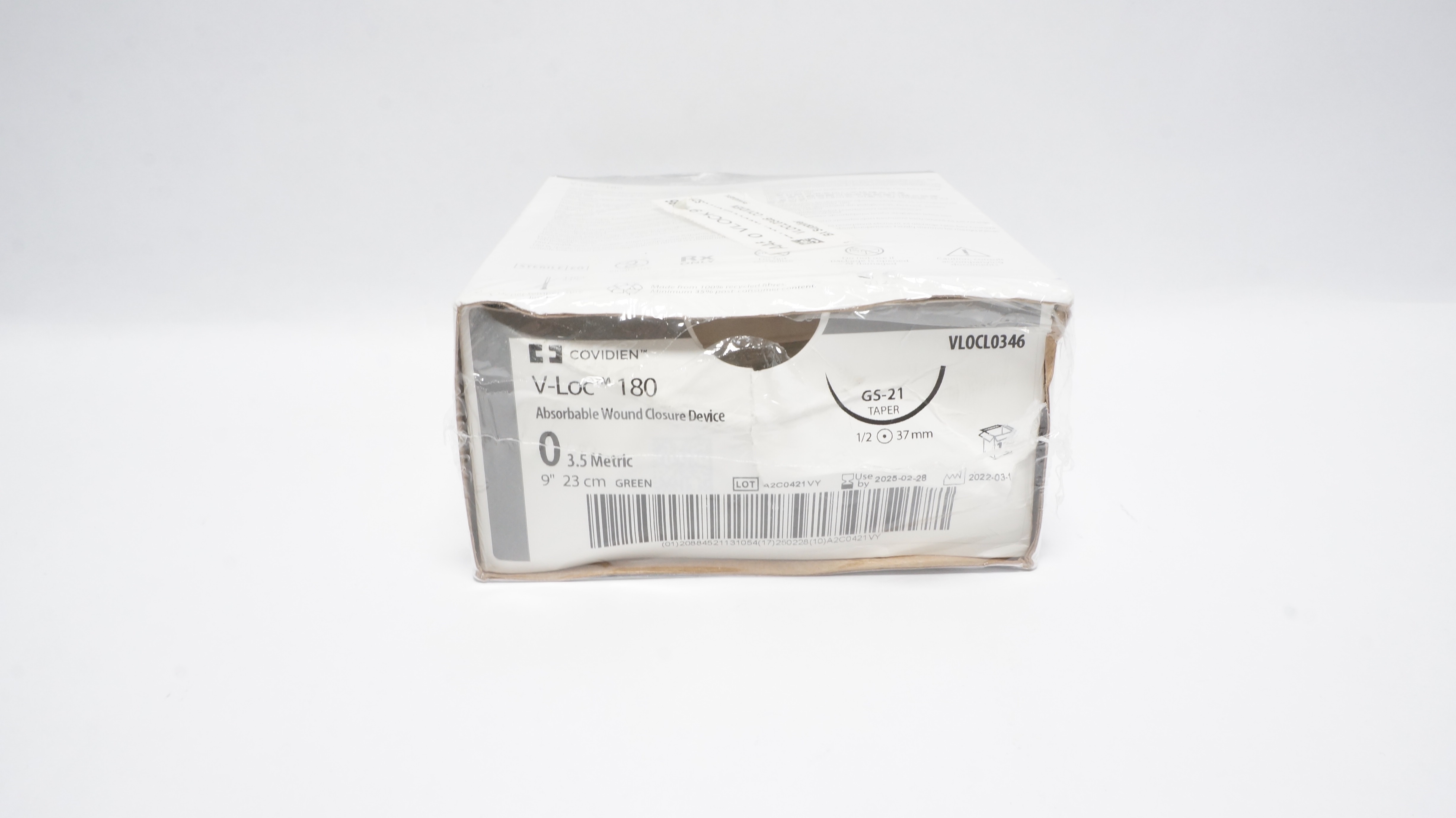 Covidien VLOCL0346 0 V-Loc 180 Wound Closure Device GS-21 1/2 37mm,9in-Boxof12(x)