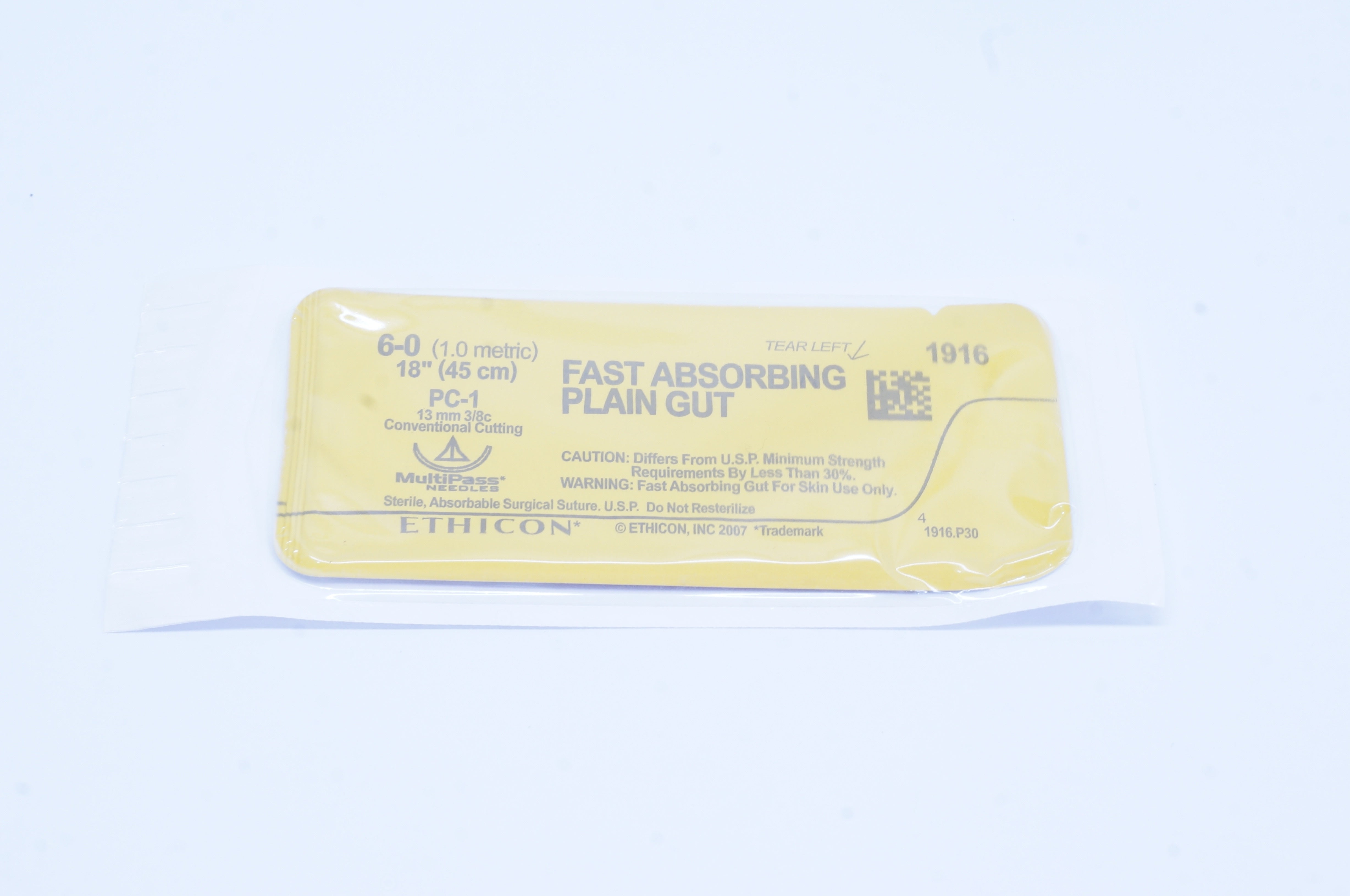 Ethicon 1916 6-0 Plain Gut  PC-1 13mm 3/8c Conventional Cutting, 18 inch (x)