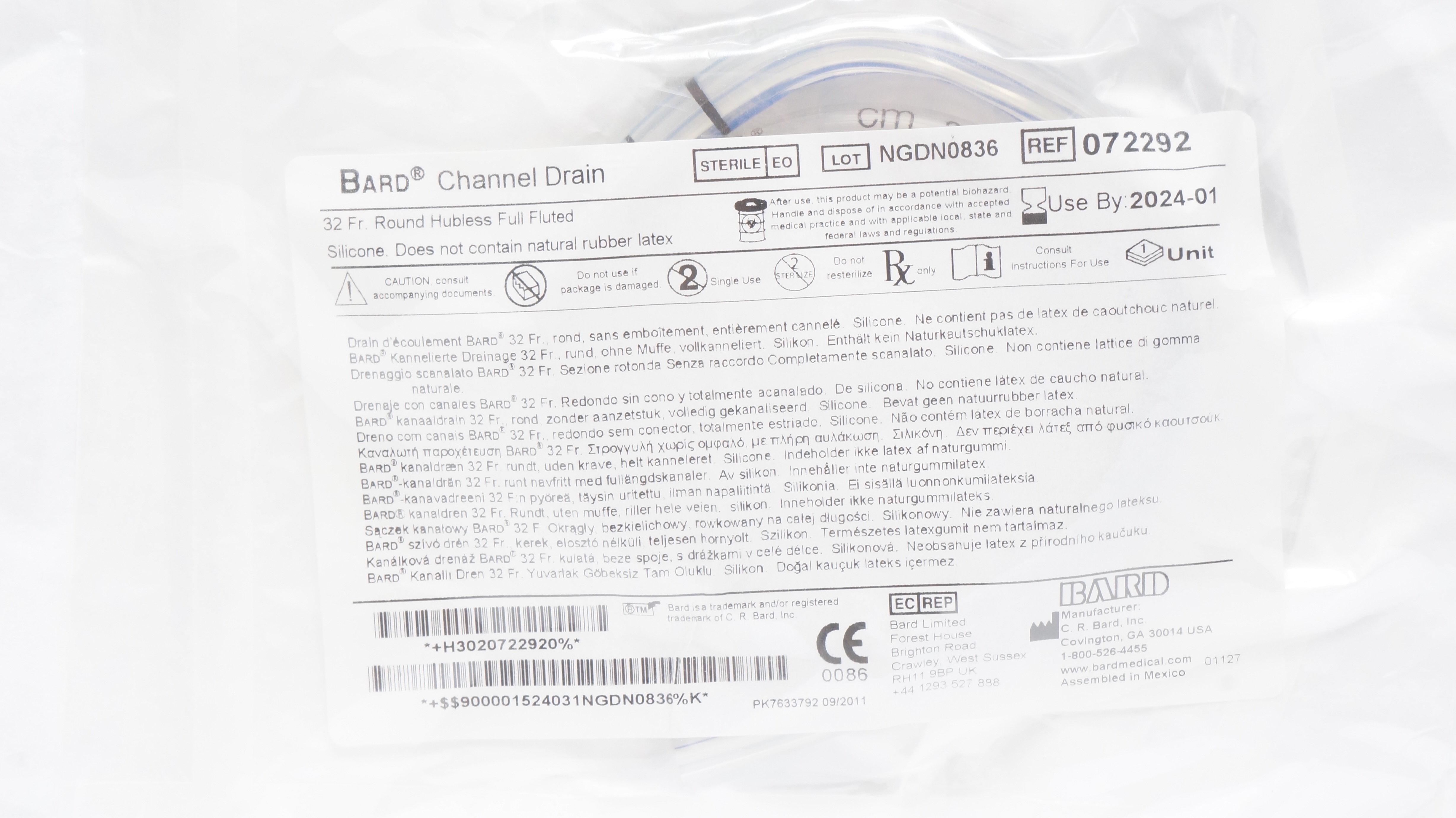 Bard 072292 Channel Drain 32Fr Round Hubless Full Fluted (x)