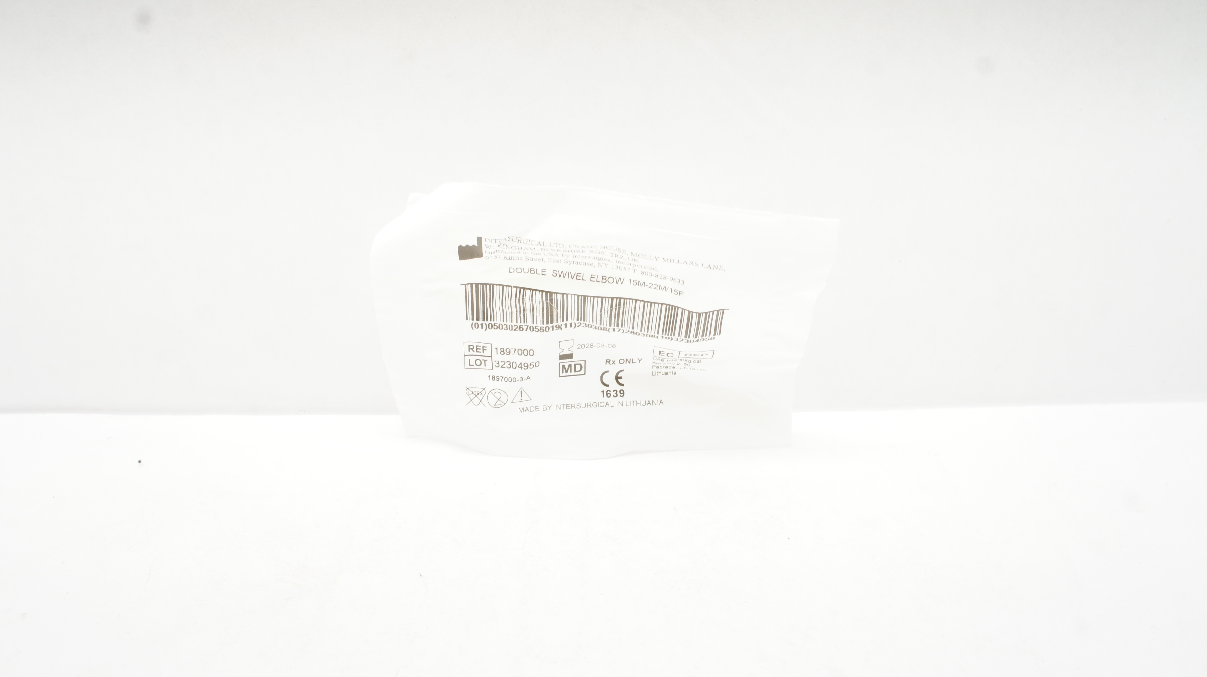 Intersurgical 1897000 Double Swivel Elbow, 15M-22M/15F