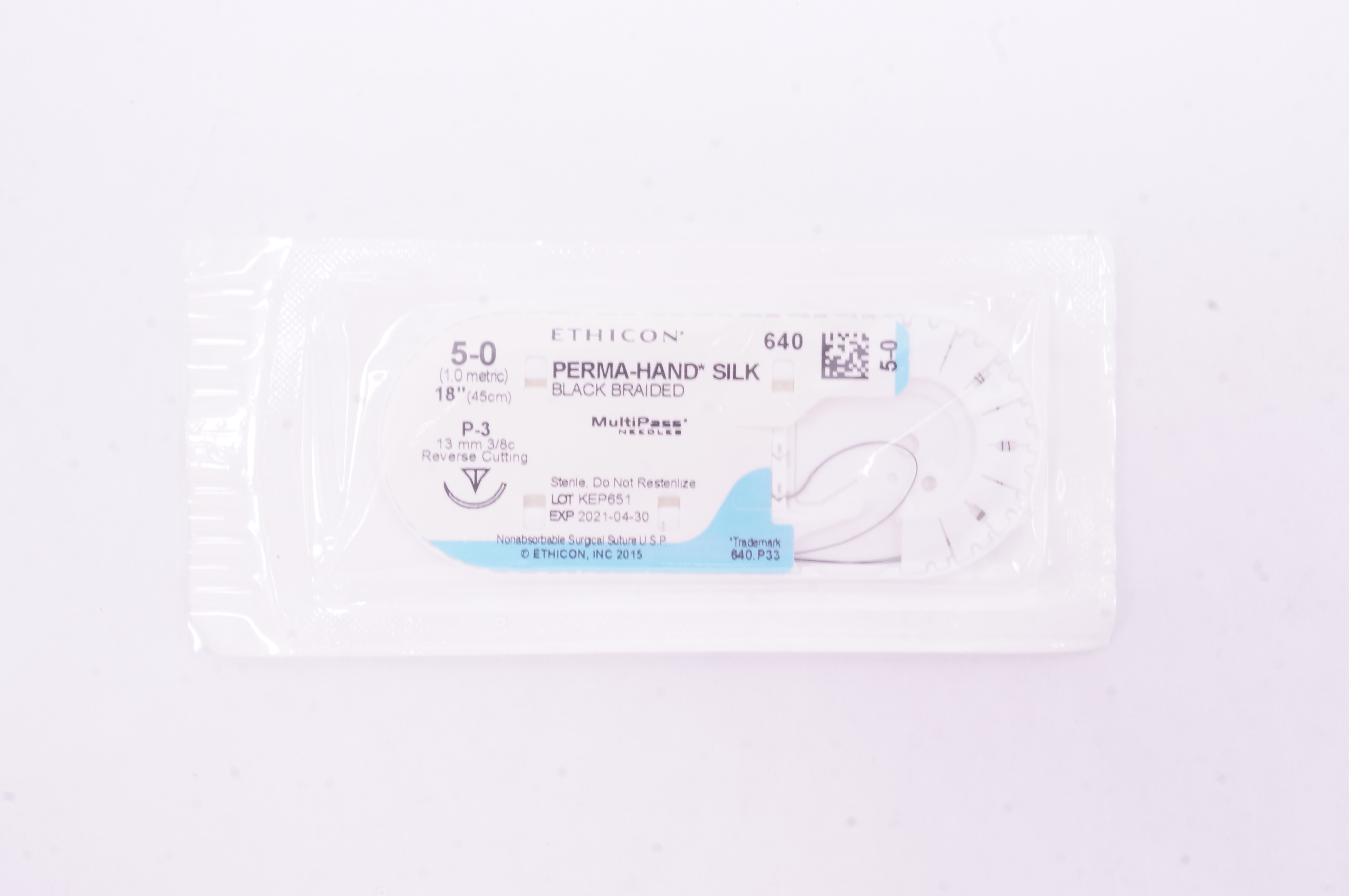 Ethicon 640 5-0 Perma-Hand Silk P-3 13mm 3/8c Reverse Cutting, 18 inch