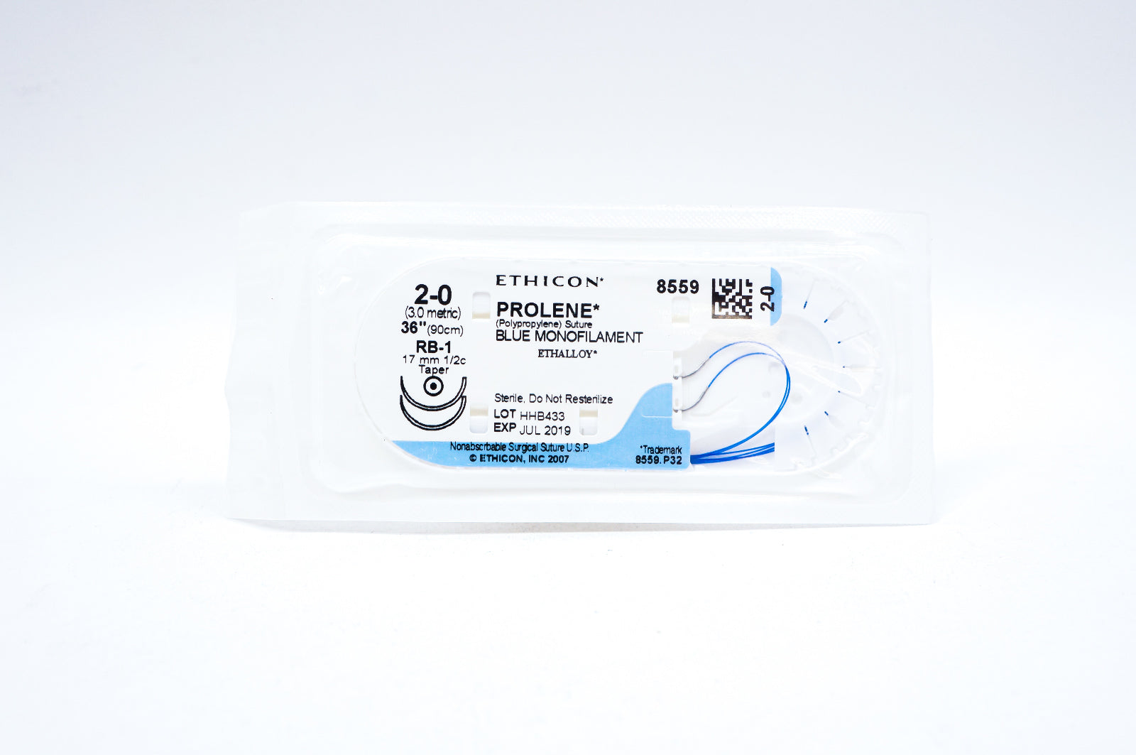 Ethicon 8559 2-0 PROLENE, RB-1 17mm 1/2c Taper, 36inch (x) - Lot of 61