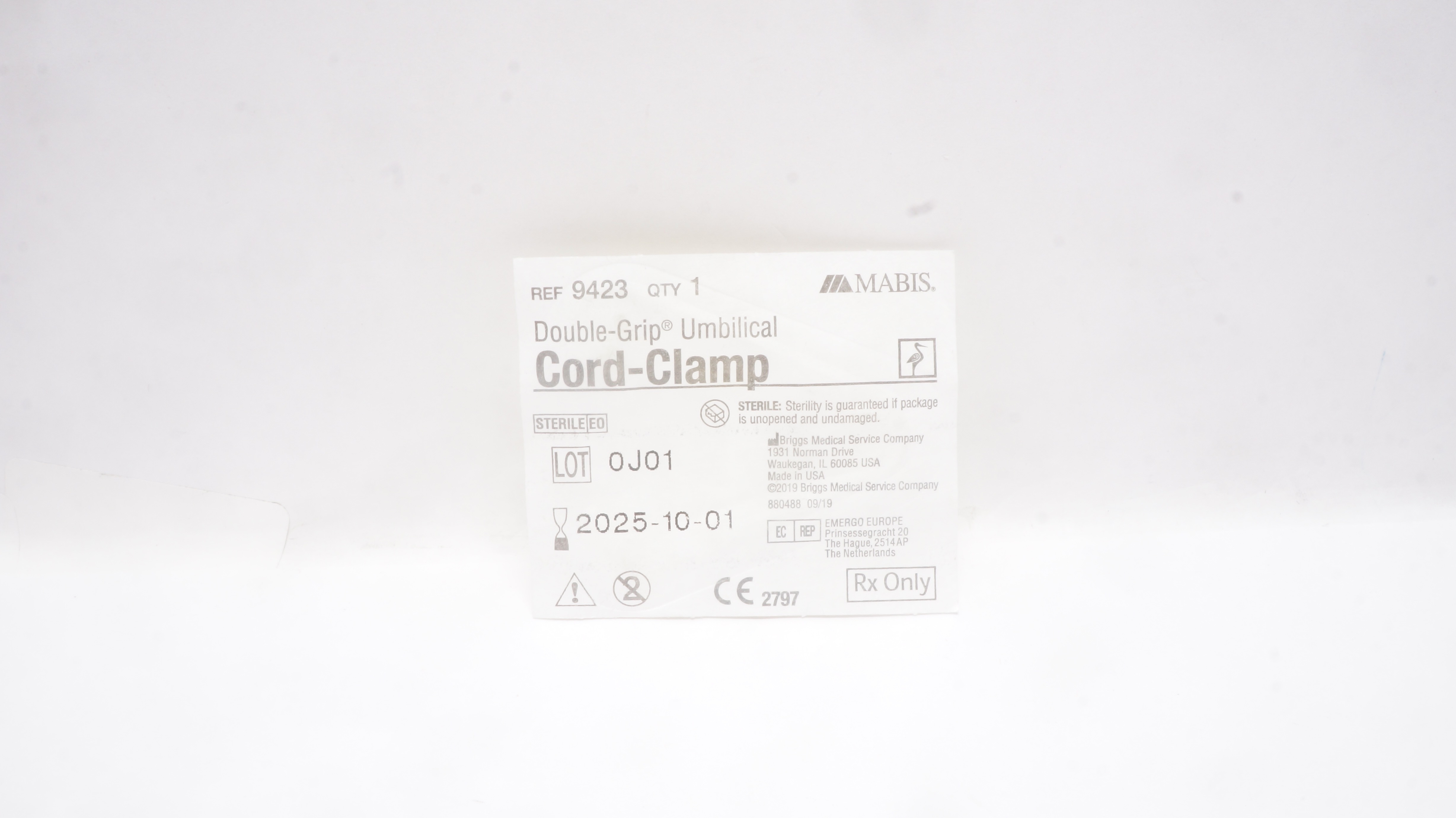 Briggs 9423 Mabis Double-Grip Umbilical Cord-Clamp, Sterile