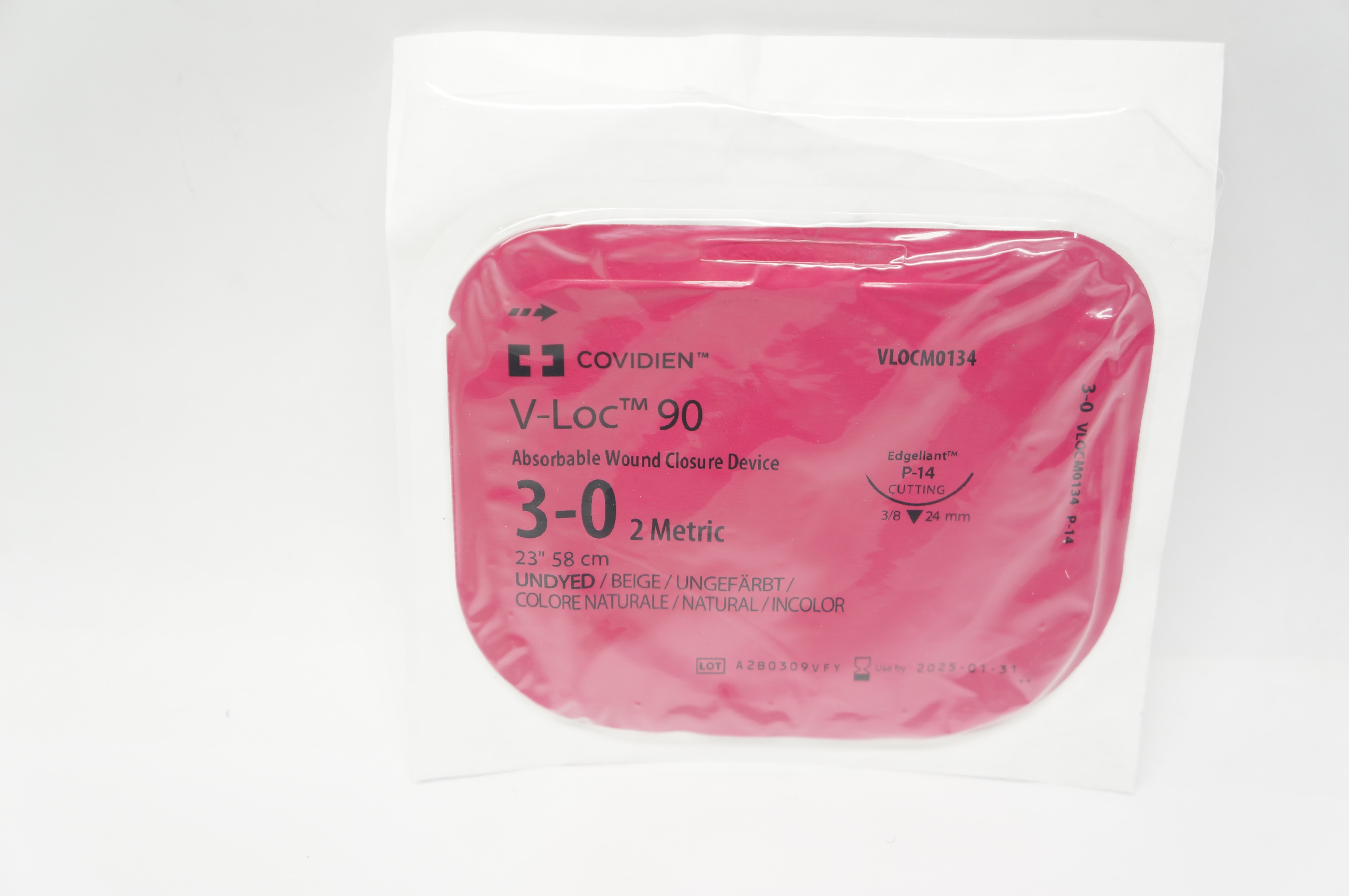 Covidien VLOCM0134 3-0 V-Loc 90 Edgellant, P-14, Cutting 3/8 24mm, 23inch