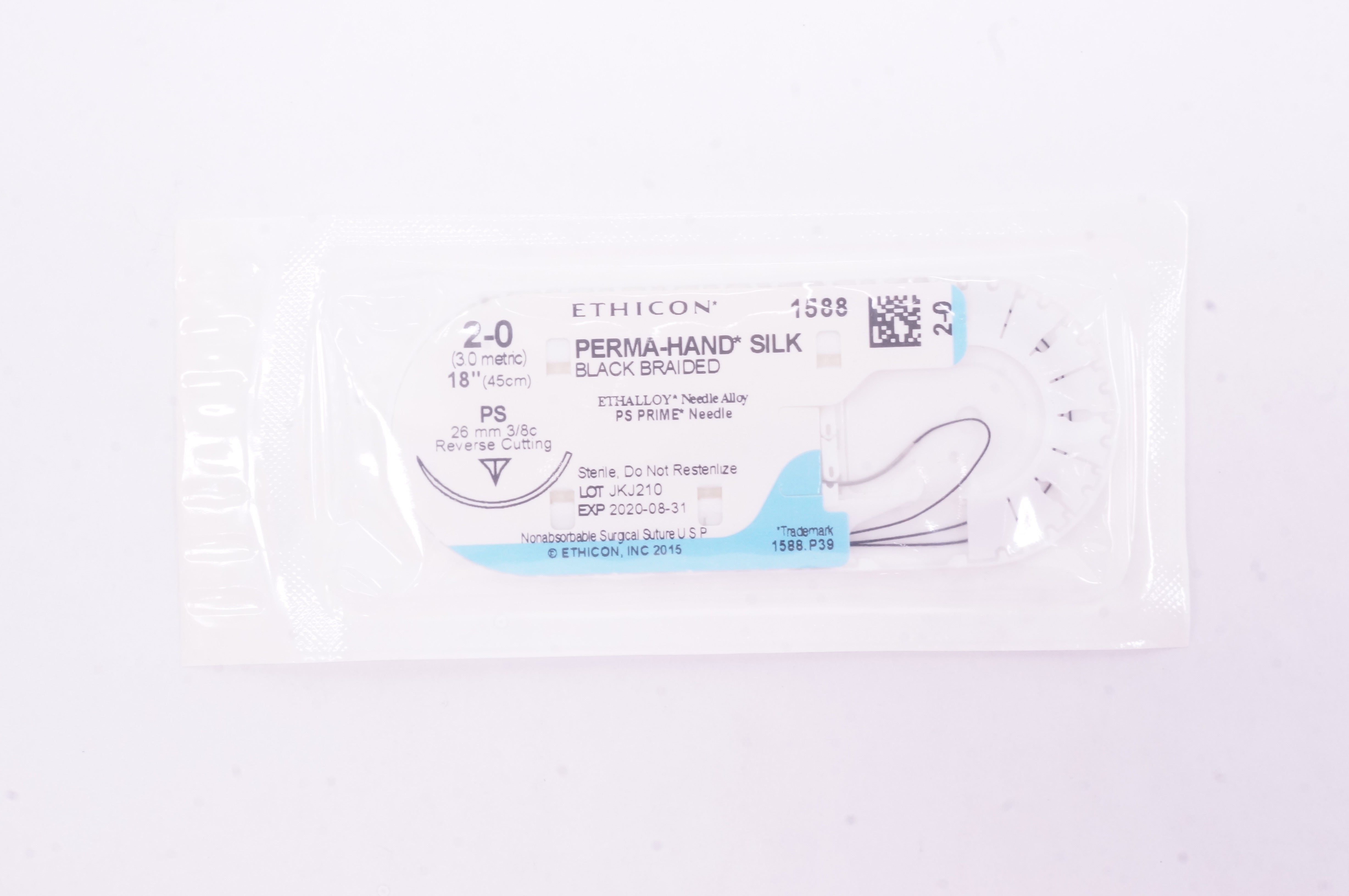 Ethicon 1588 2-0 PERMA-HAND SILK PS, 26mm 3/8c Reverse Cutting, 18inch (x)