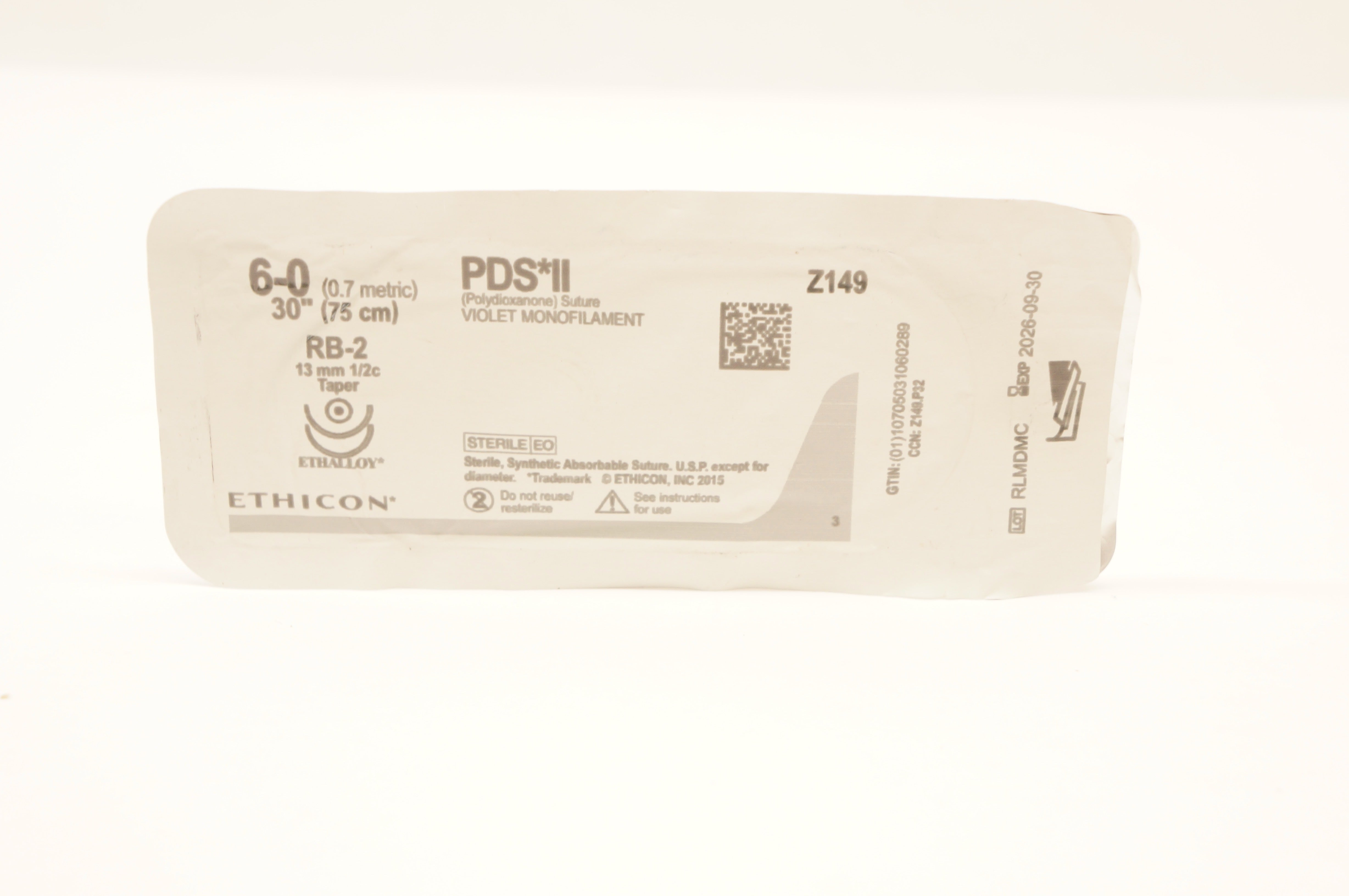 Ethicon Z149 6-0 PDS II Violet Monofilament Stre RB-2 13mm 1/2c Taper, 30inch