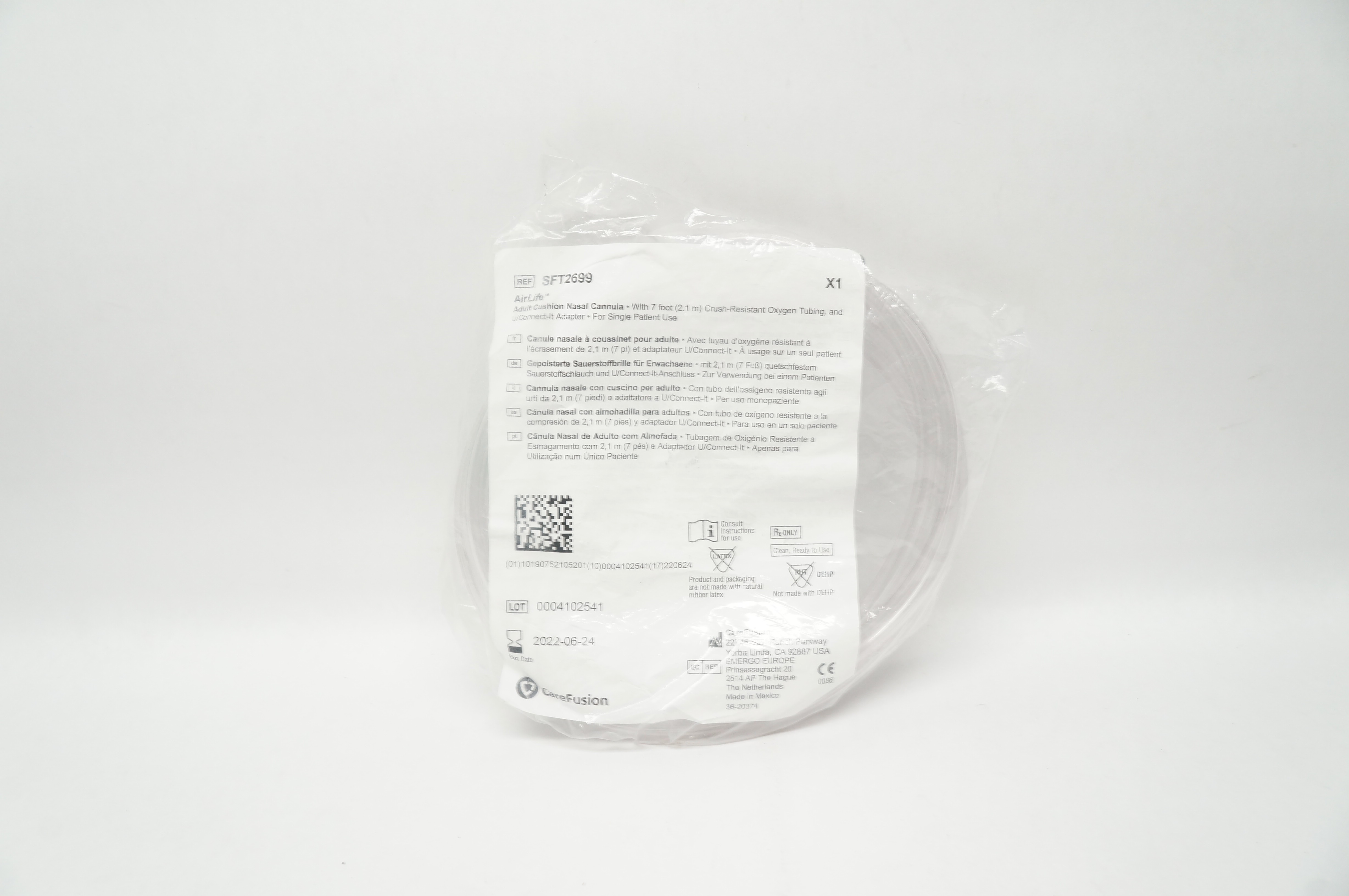 CareFusion SFT2699 AirLife Adult Cushion Nasal Cannula 7ft Tubing & Adapter (x)