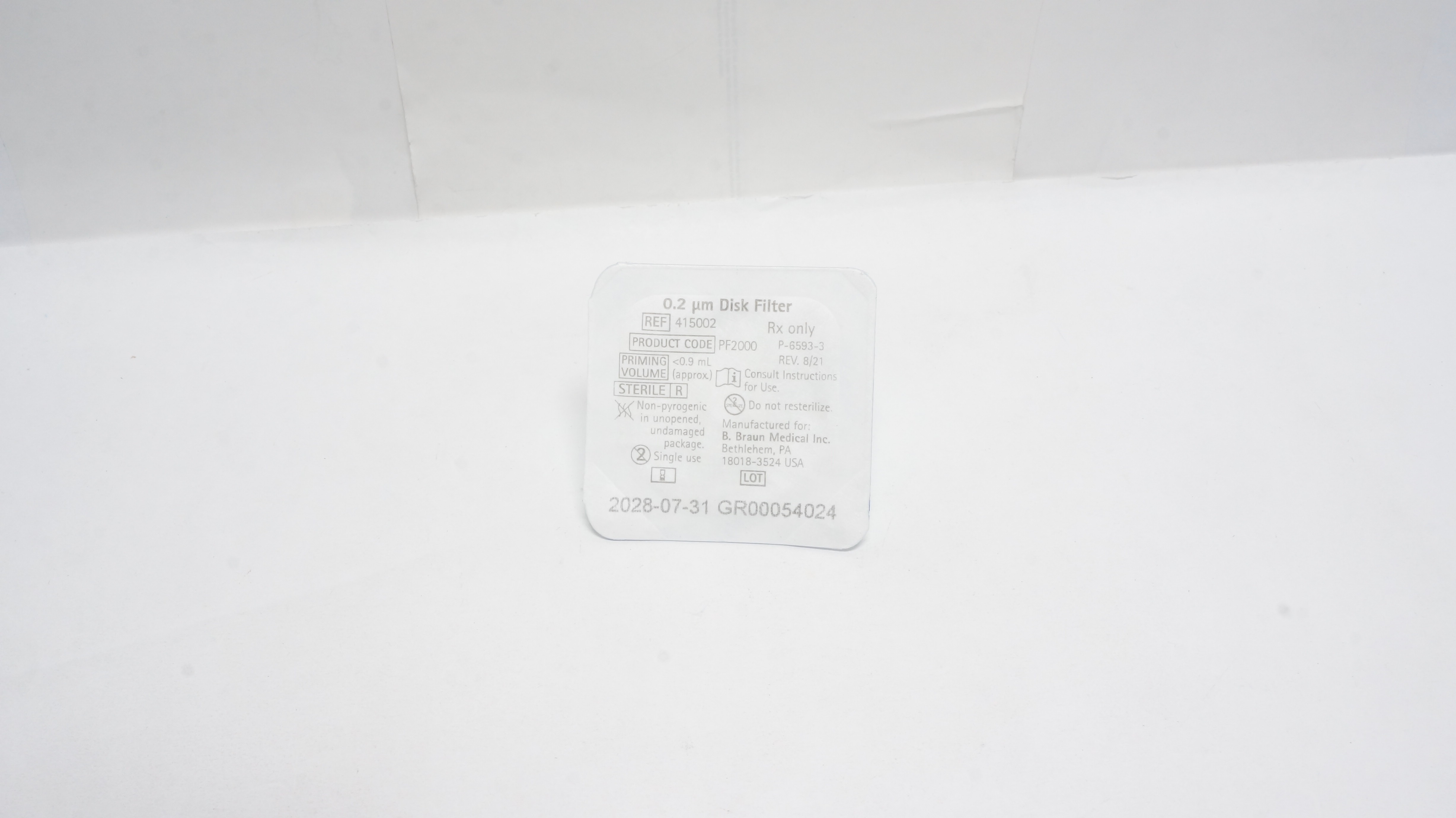 B. Braun 415002 0.2 µm Disk Filter Sterile Green