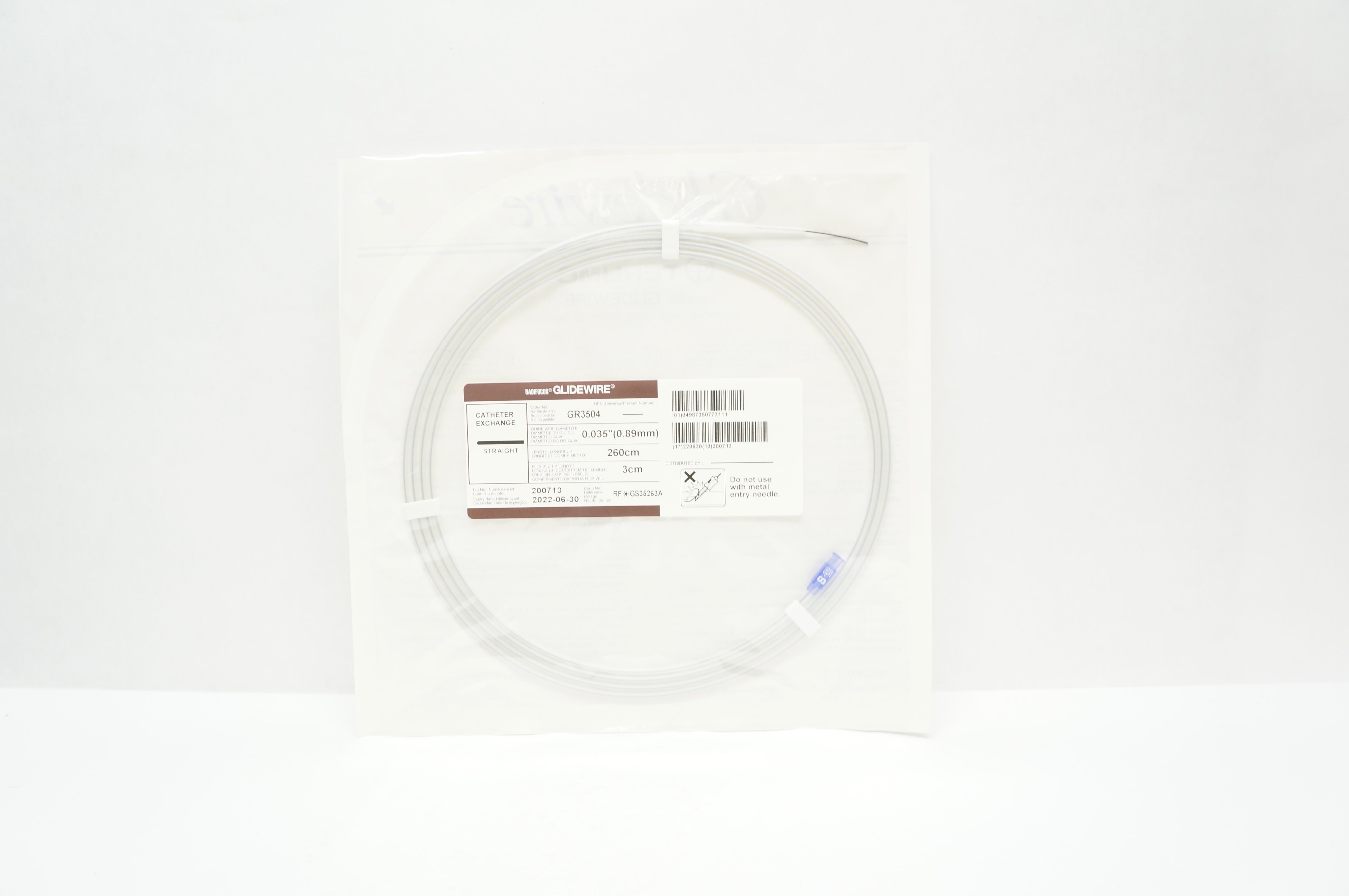 Terumo GR3504 Radiofocus Glidewire Straight 0.035inch x 260cm x 3cm (x)