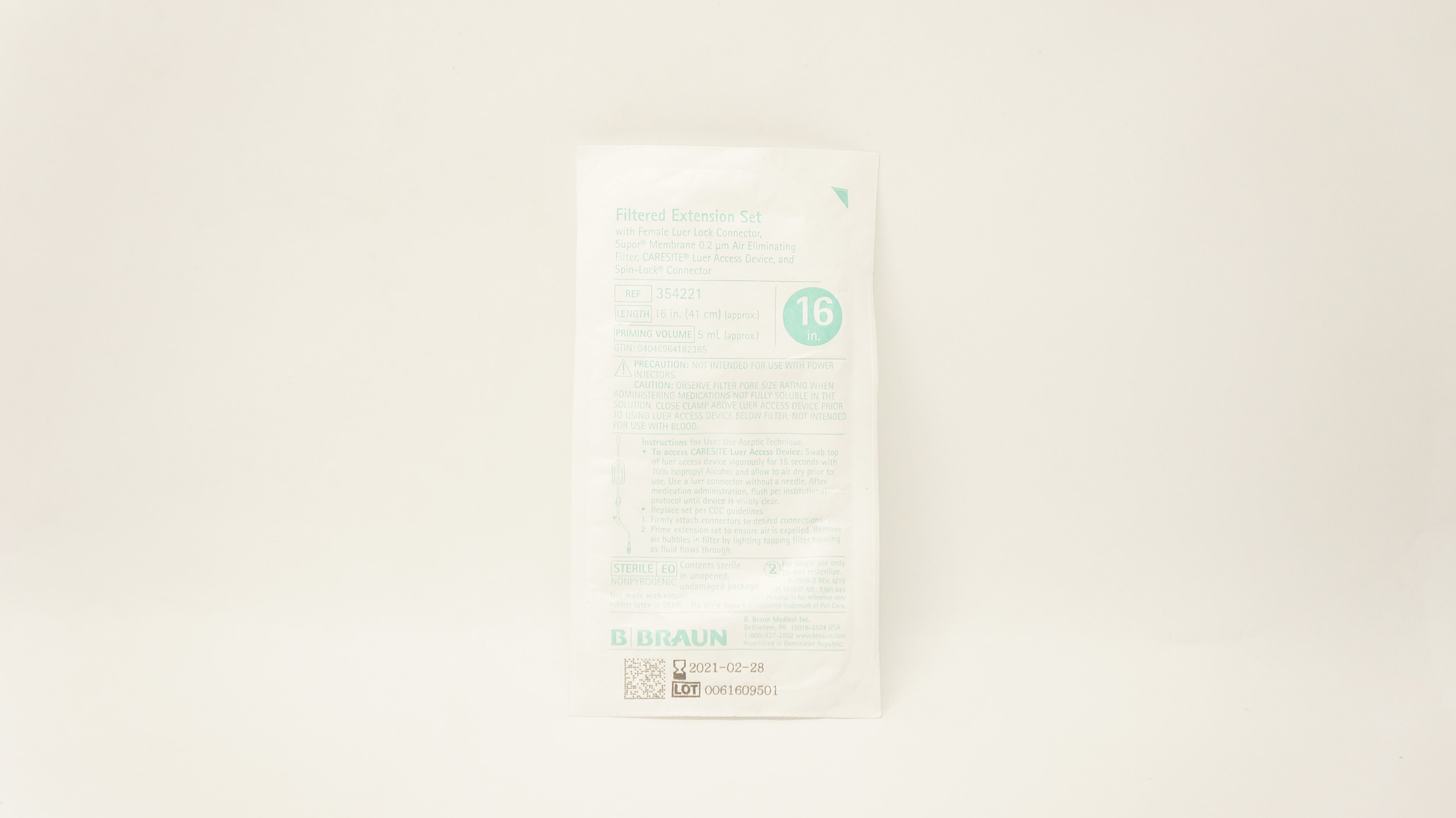 Braun 354221 Filtered Extension Set w/Female Luer Lock Connector 16inch x 5mL(x)