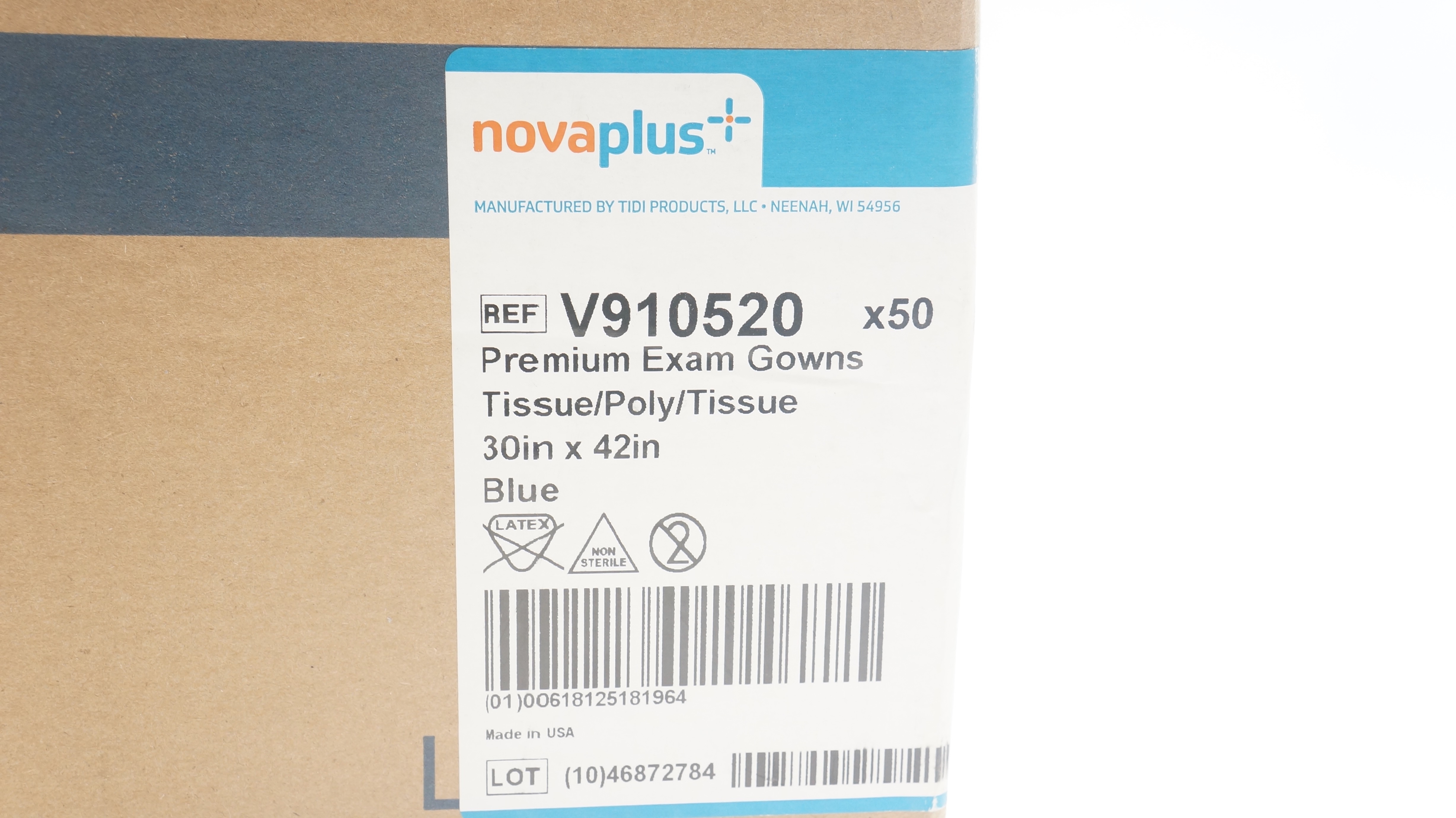 TIDI V910520 NovaPlus Premium Exam Gowns, Blue 30inch x 42inch - Case of 50