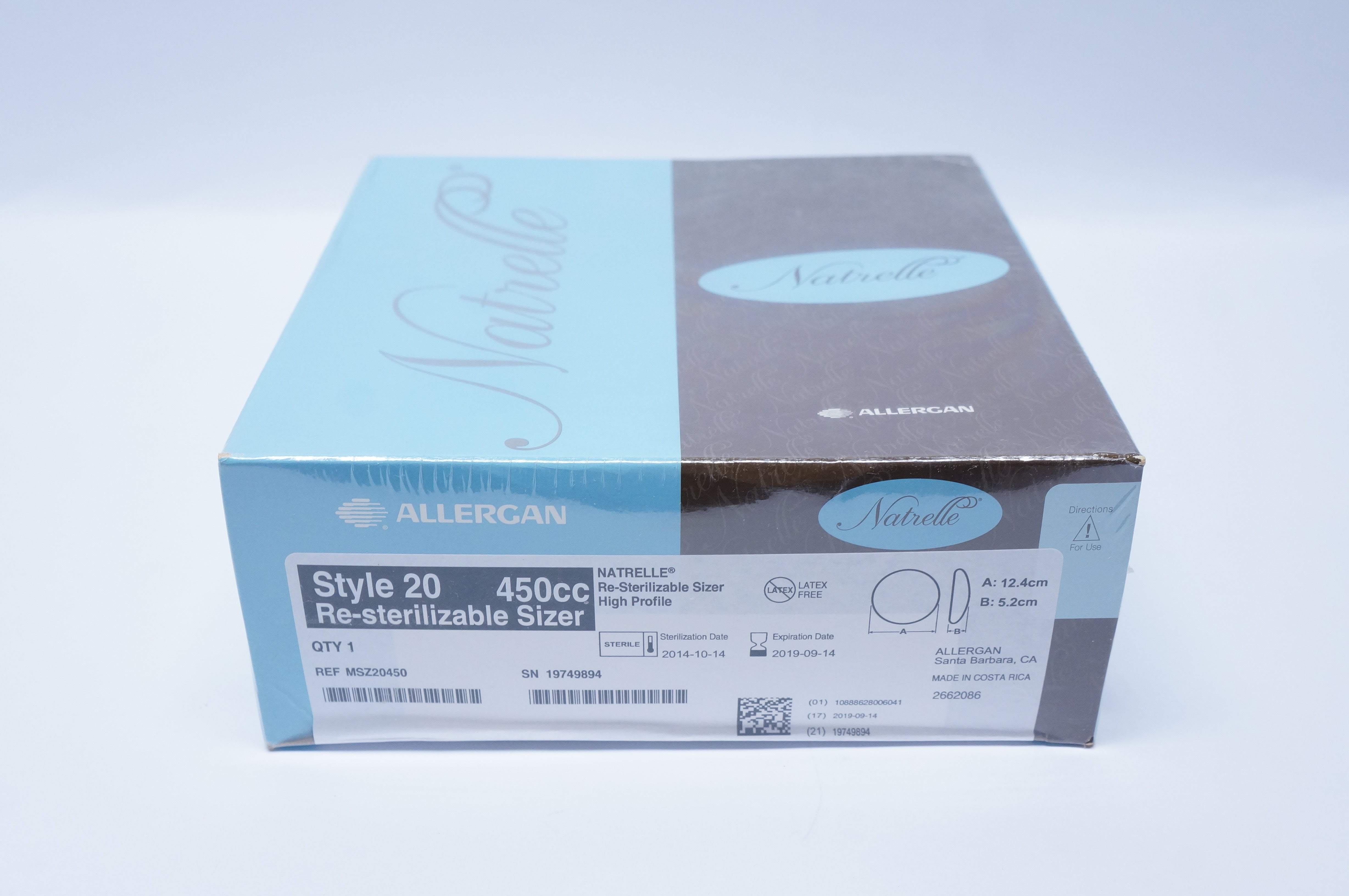 Allergan MSZ20450 NATRELLE Style 20 Re-Sterilizable Sizer 450cc, 12.4cmx5.2cm(x)