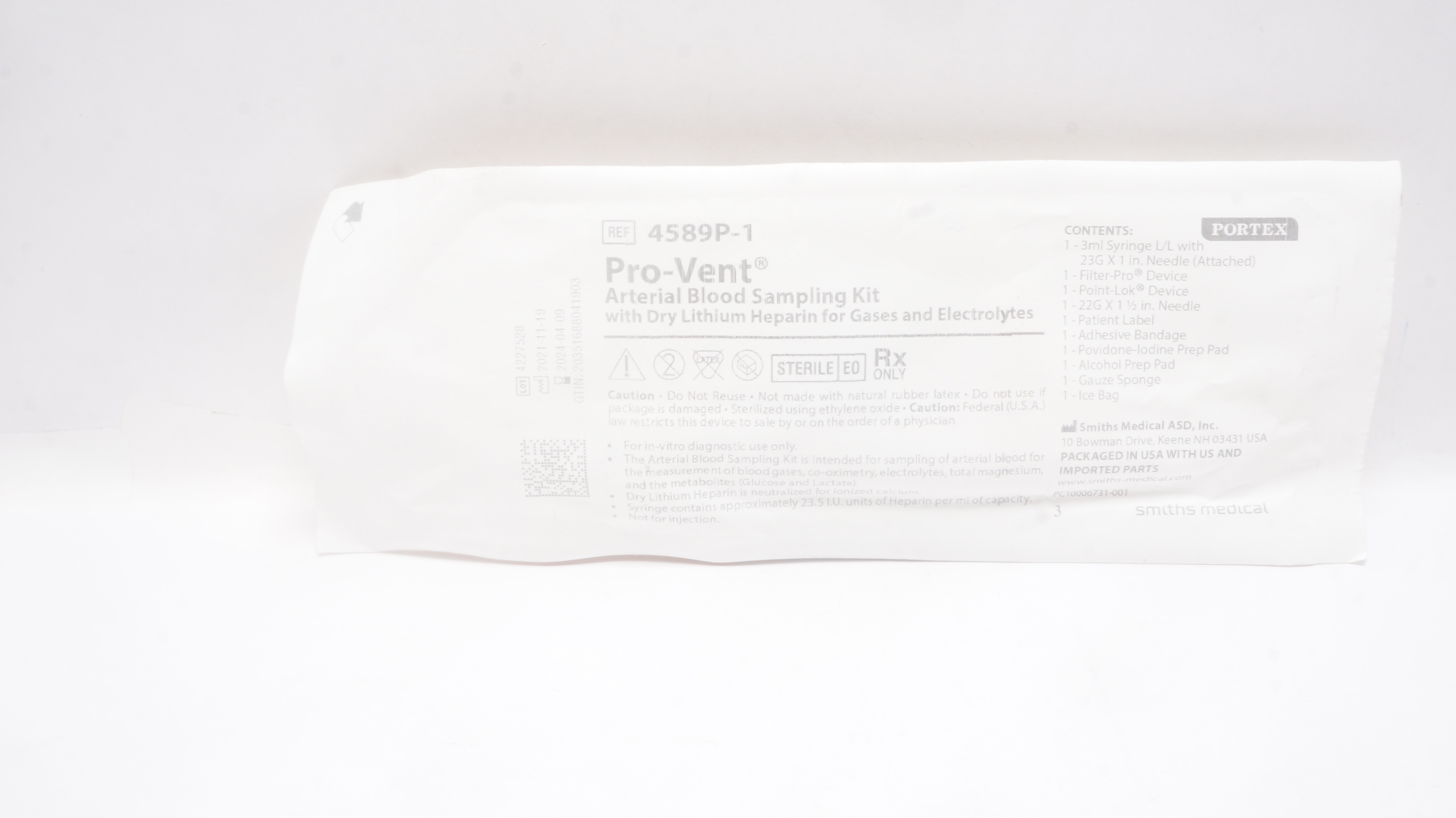 Smiths Medical 4589P-1 Portex Pro-Vent Arterial Blood Sampling Kit (x)