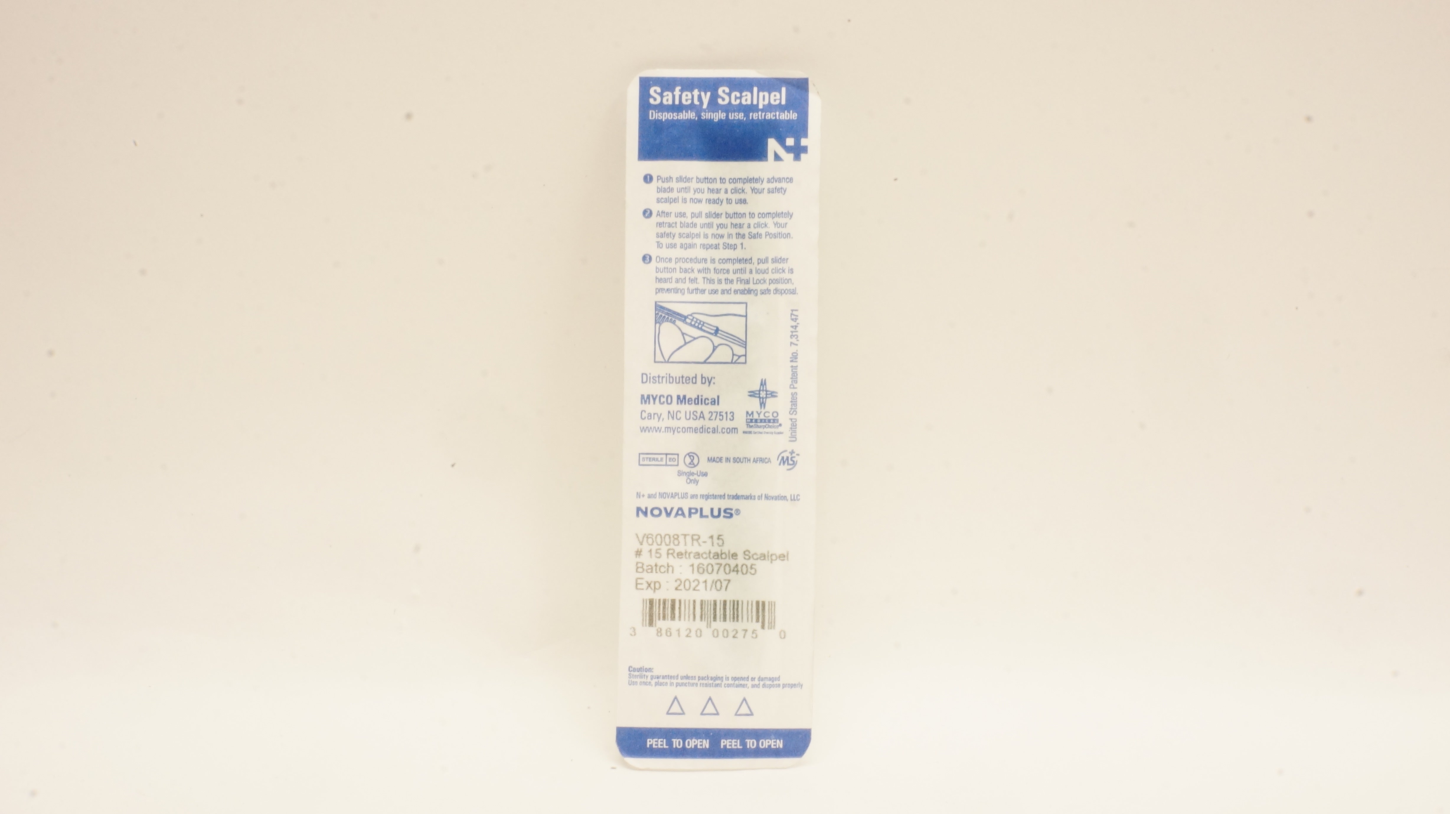 MYCO Medical V6008TR-15 Novaplus Retractable Safety Scalpel #15 (x)