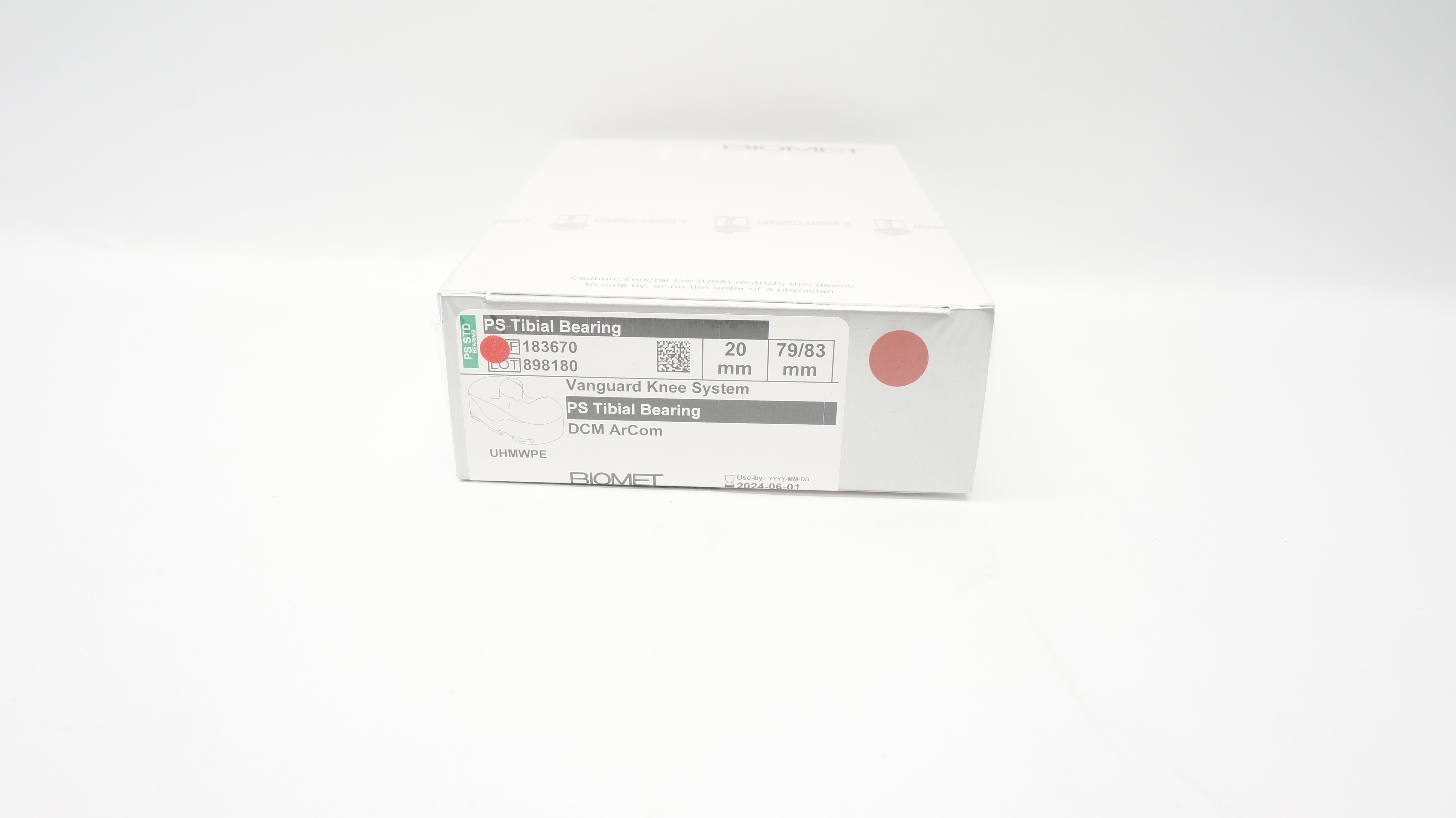 Biomet 183670 Vanguard PS Tibial Bearing 20mm x 79/83mm