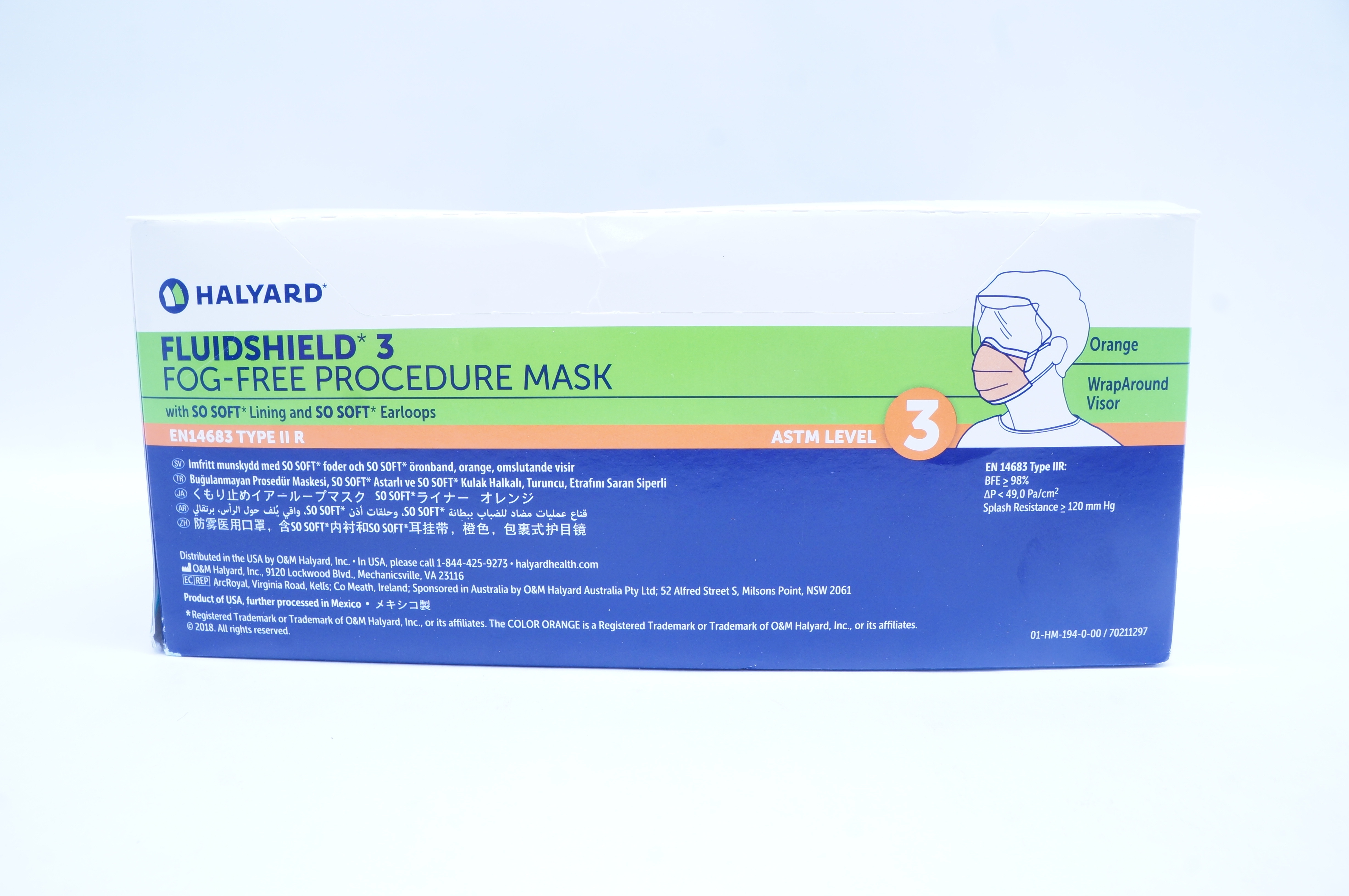 Halyard 47147 FLUIDSHIELD Level 3 Fog-Free Procedure Mask - Box of 25