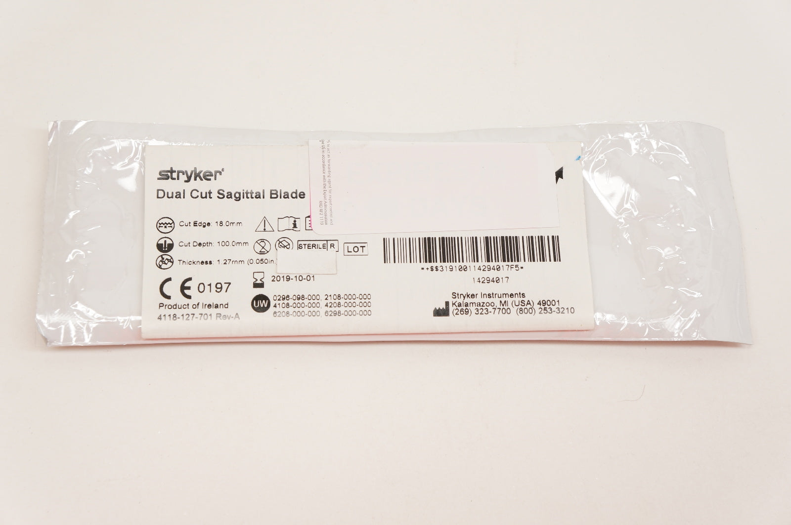 Stryker 4118-127-100 Dual Cut Sagittal Blade 18.0mm x 100mm x 1.27mm (x)