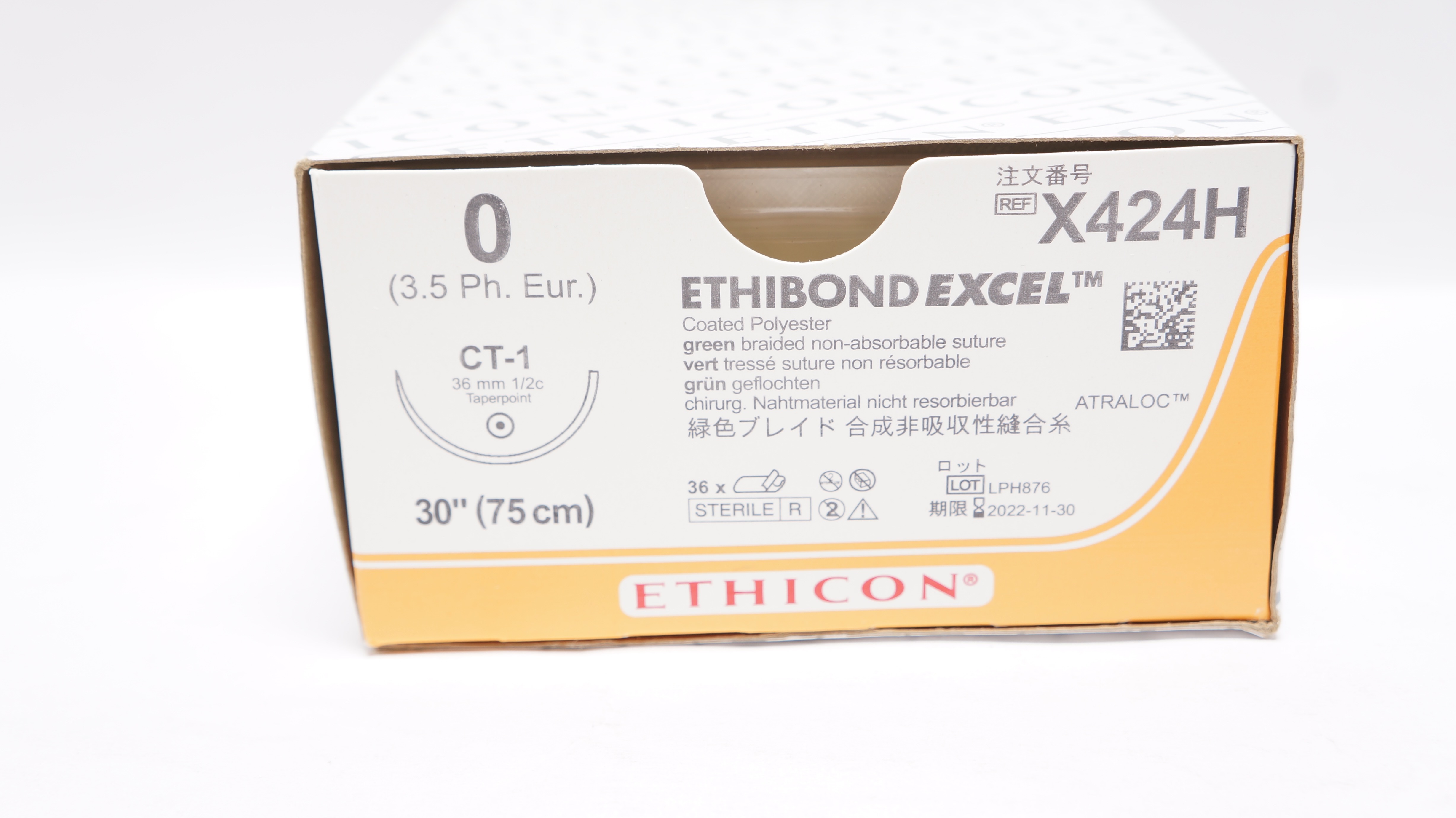 Ethicon X424H 0 ETHIBOND EXCEL, CT-1, 36mm 1/2c Taper, 30inch (x) - Box of 36
