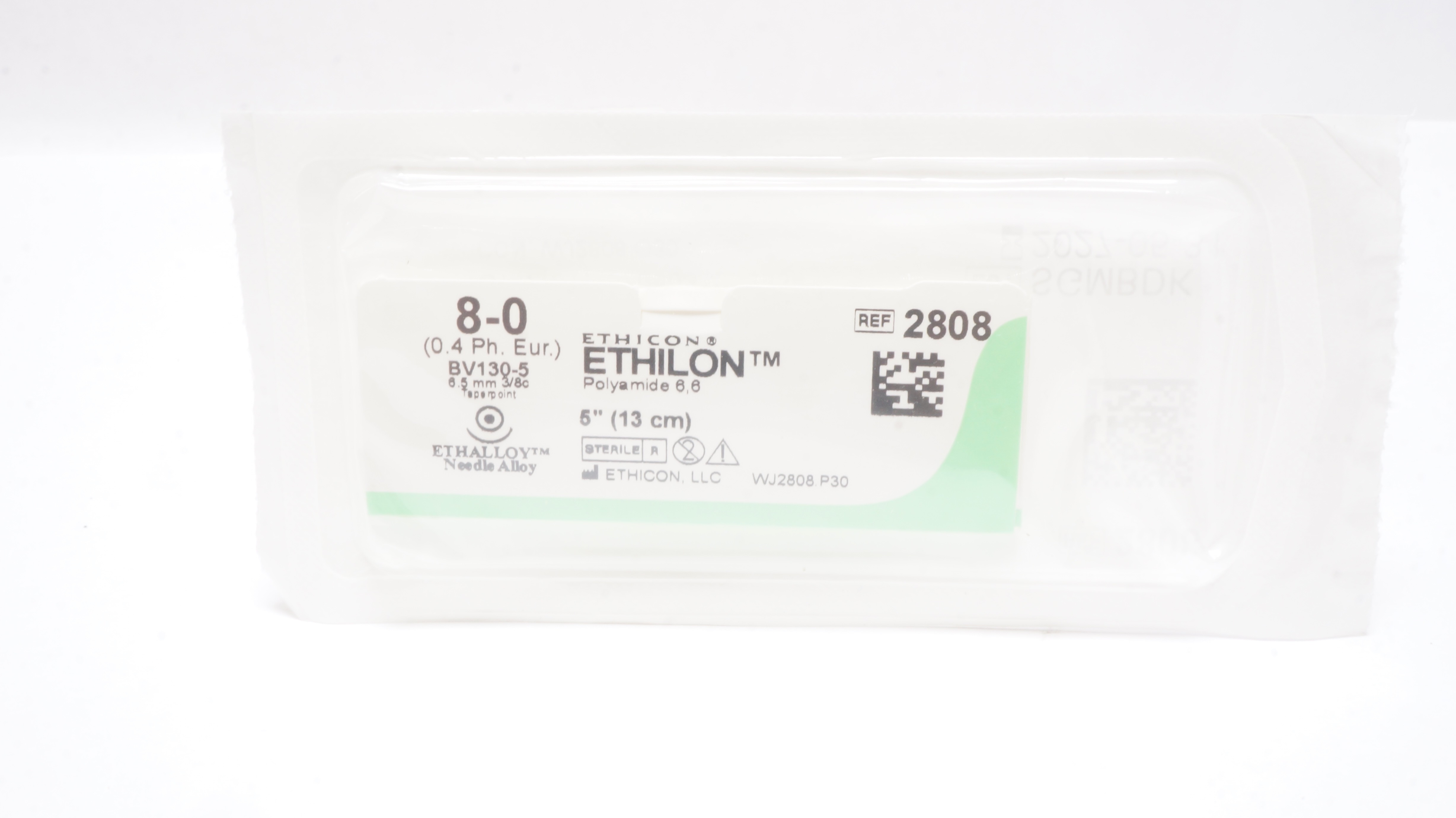 Ethicon 2808 8-0 ETHILON, BV130-5, 6.5mm 3/8c Taper, 5inch
