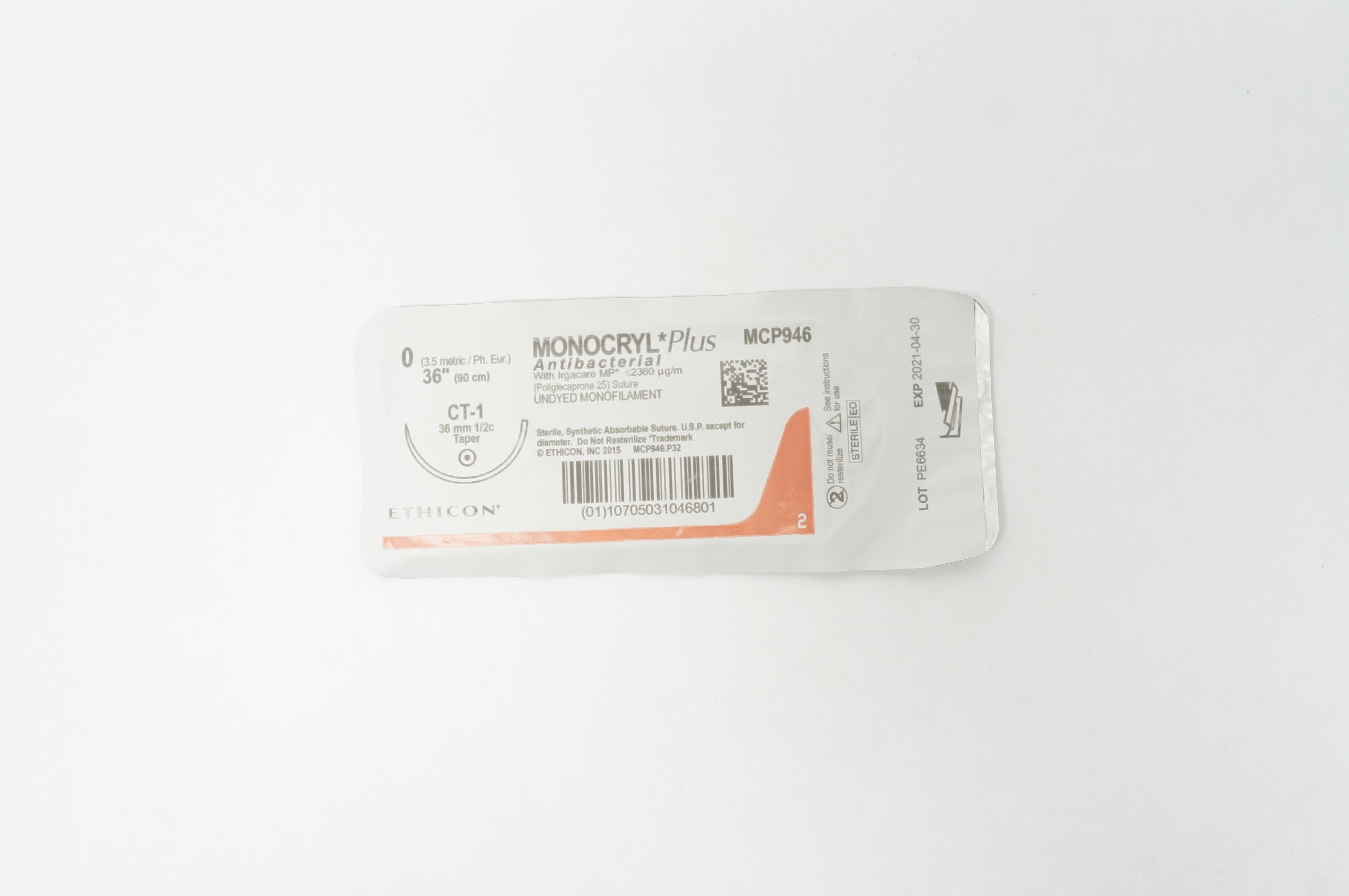 Ethicon MCP946 0 MONOCRYL Plus, CT-1, 36mm 1/2c Taper, 36inch (x)