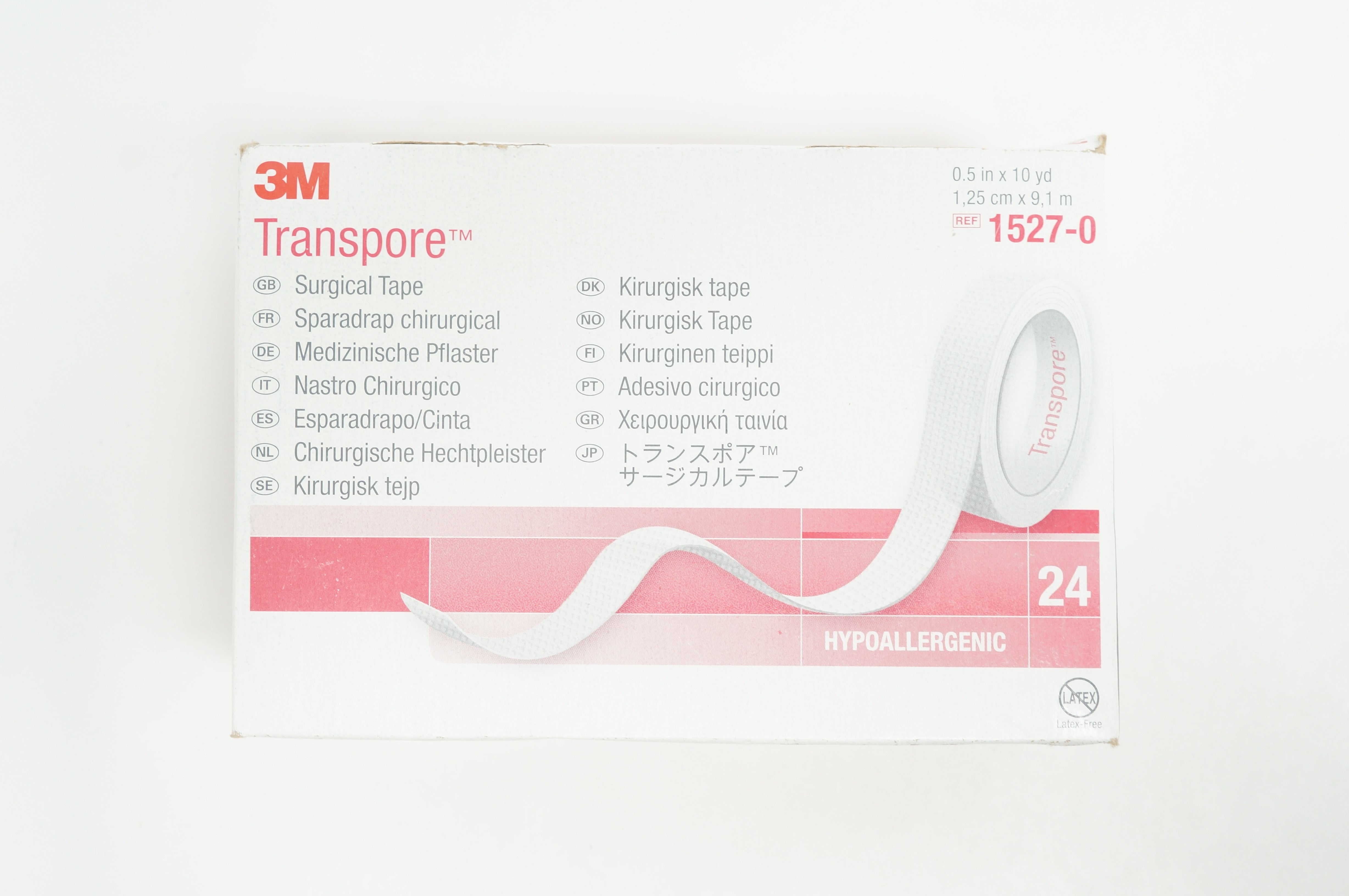 3M 1527-0 Transpore Surgical Tape 0.5inch x 10yd - Box of 24