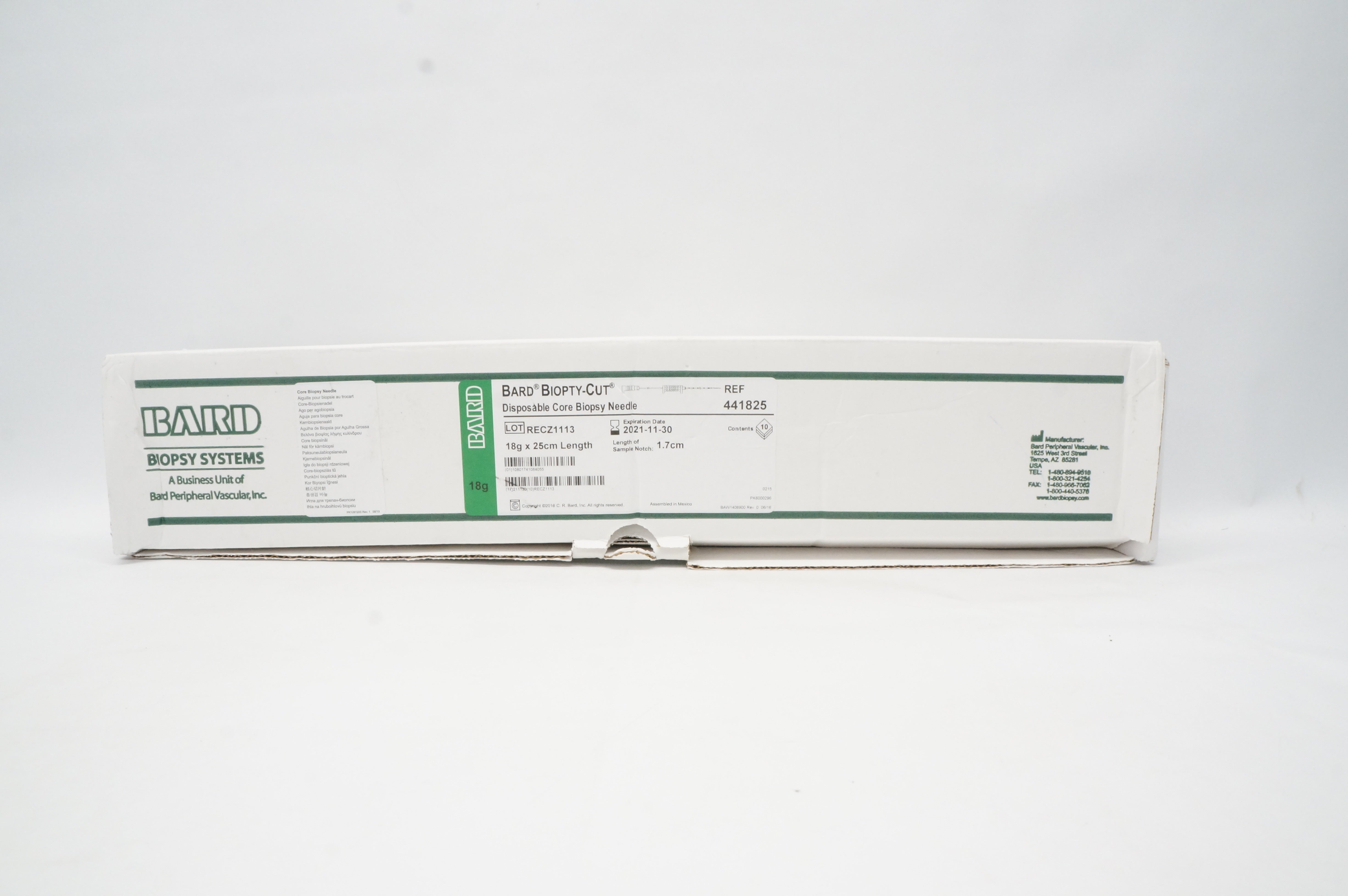 Bard 441825 Biopty-Cut Disposable Core Biopsy Ndle 18gx25 x1.7cm - Box of 10