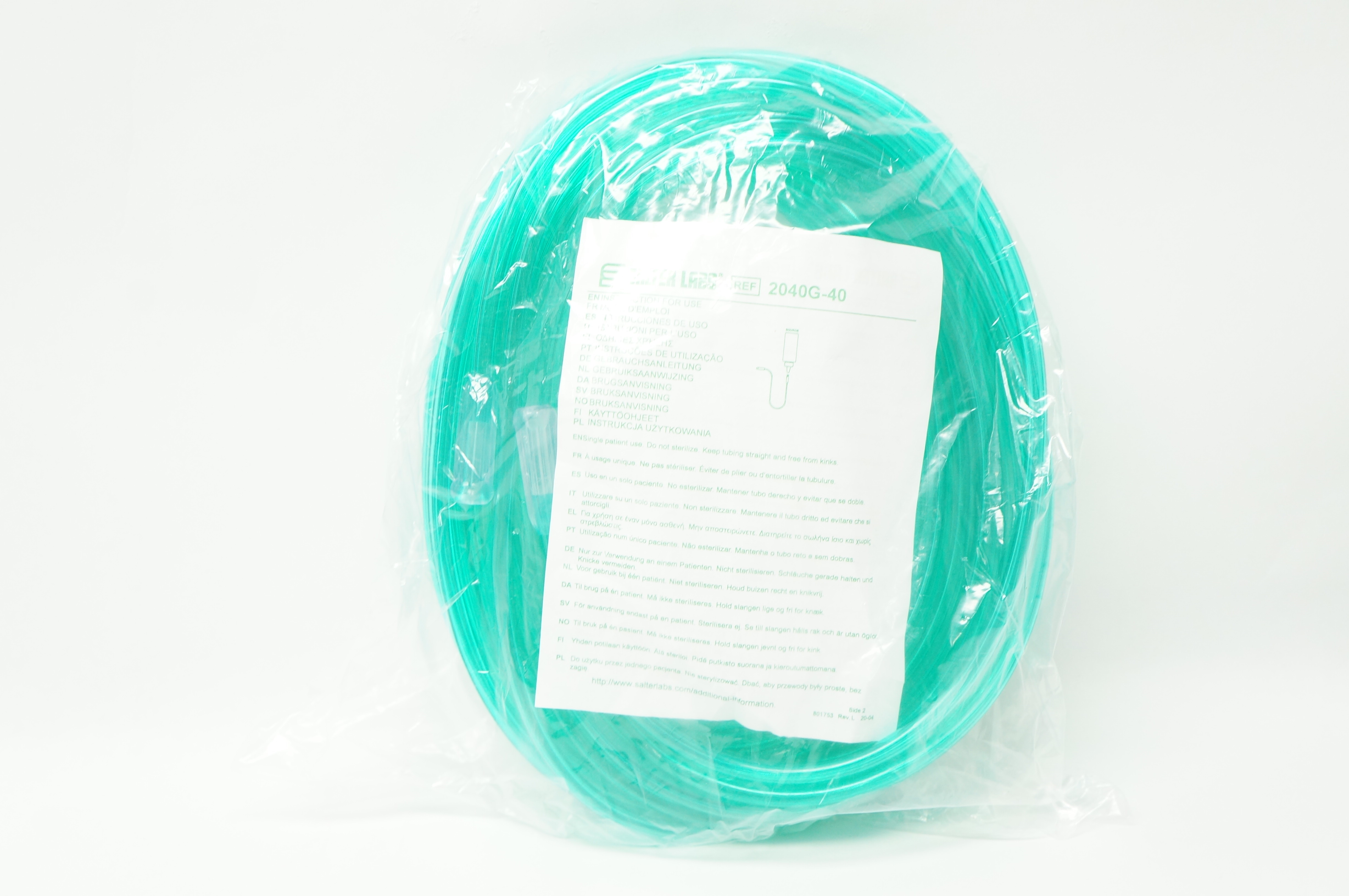 Salter Labs 2040G-40 Oxygen Tubing (Green) w/2 Standard Connectors 6mm x 40Ft.