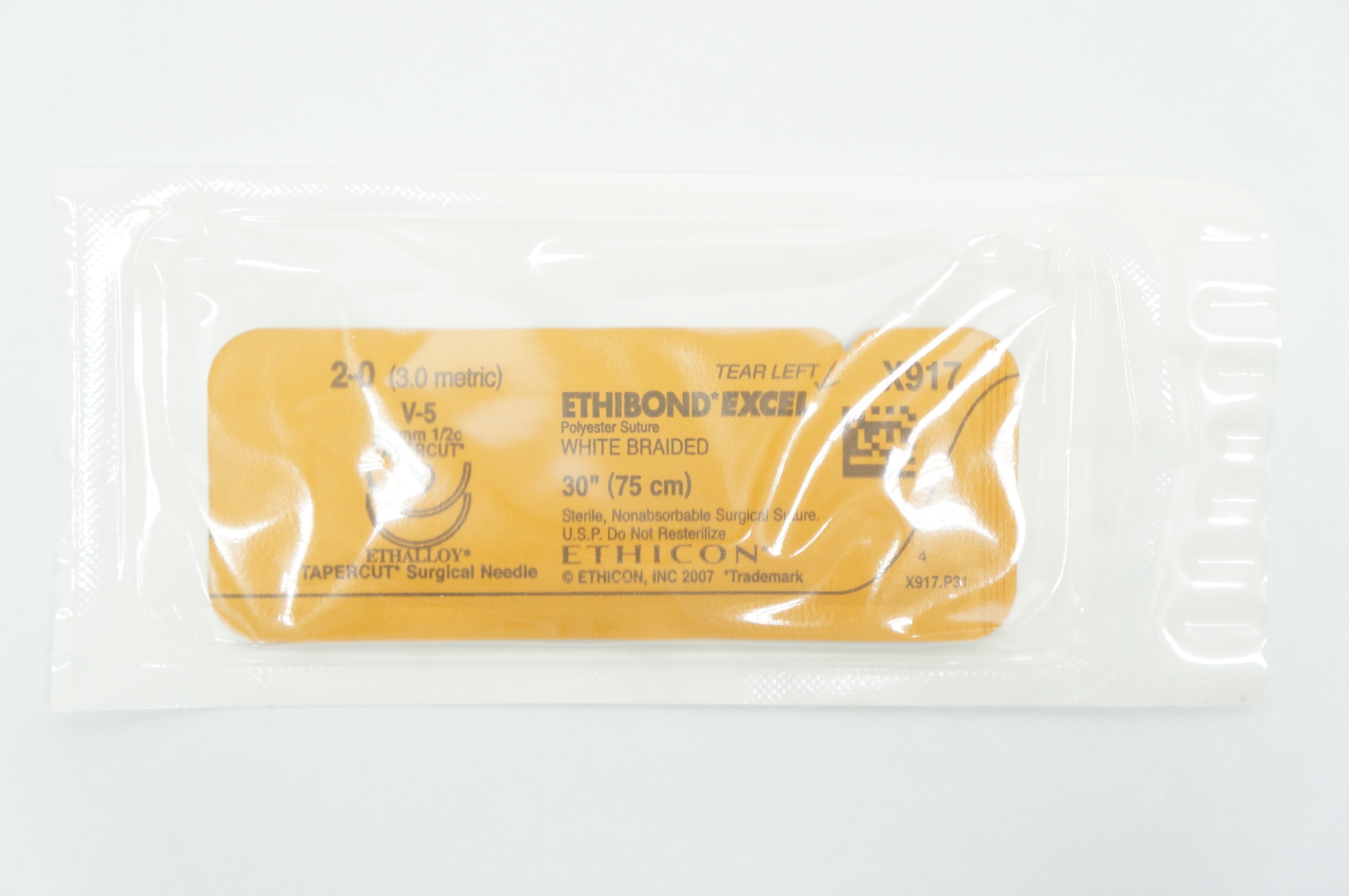Ethicon X917 White Braided Nonabsorbable Polyester Stre. 2-0, 30in., Tapercut (x)