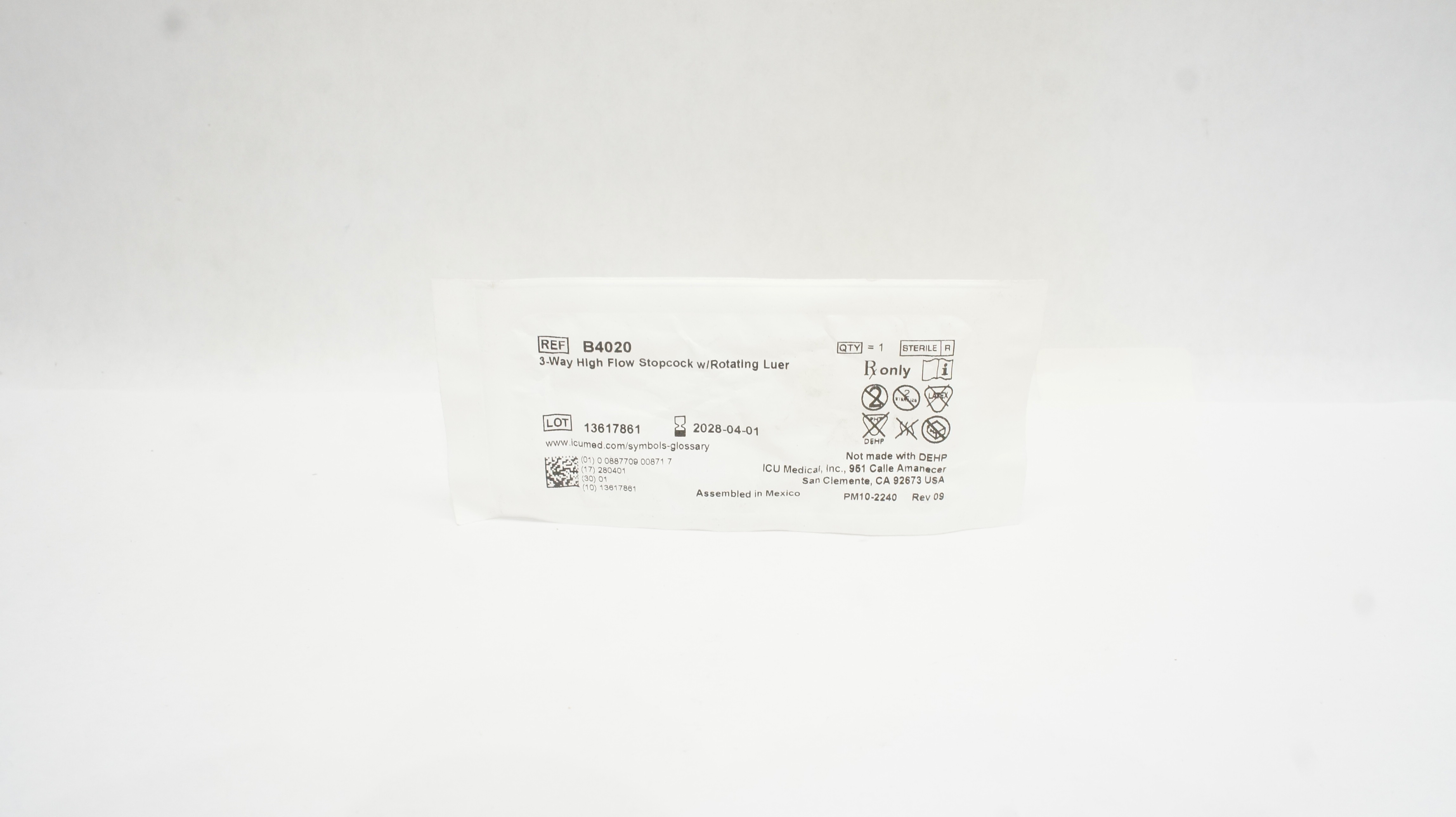 ICU Medical B4020 3-Way High Flow Stopcock w/Rotating Luer